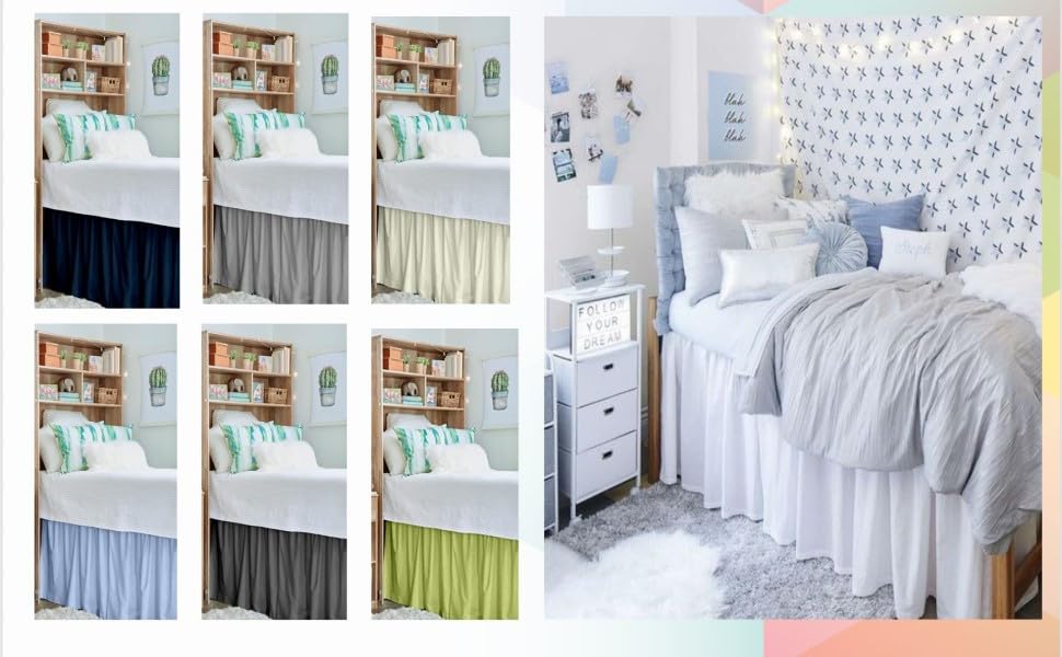 Twin XL Bed Skirt for College Dorm - 36 Inch Drop Dust Ruffle, Extra Long Dorm Room Bed Skirt (White) - Perfect for Twin XL College Beds & Dorm Room Decor