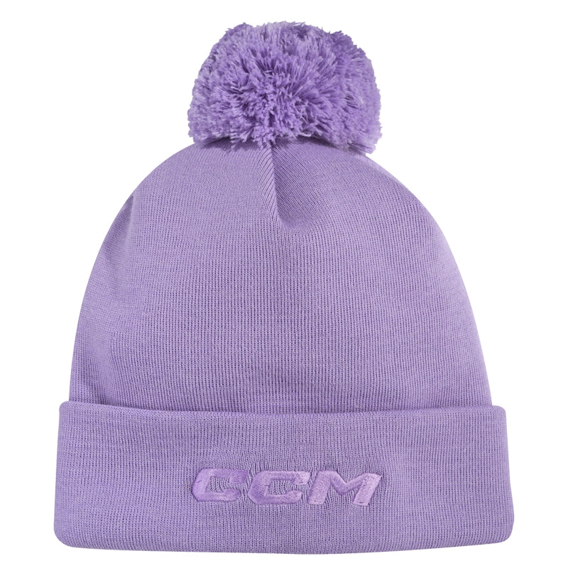 CCM Core Pom Knit Beanie Hat for Women - Soft Lavender Winter Hat with Faux Fur Pom Pom - Perfect for Skiing, Snowboarding & Cold Weather Fashion