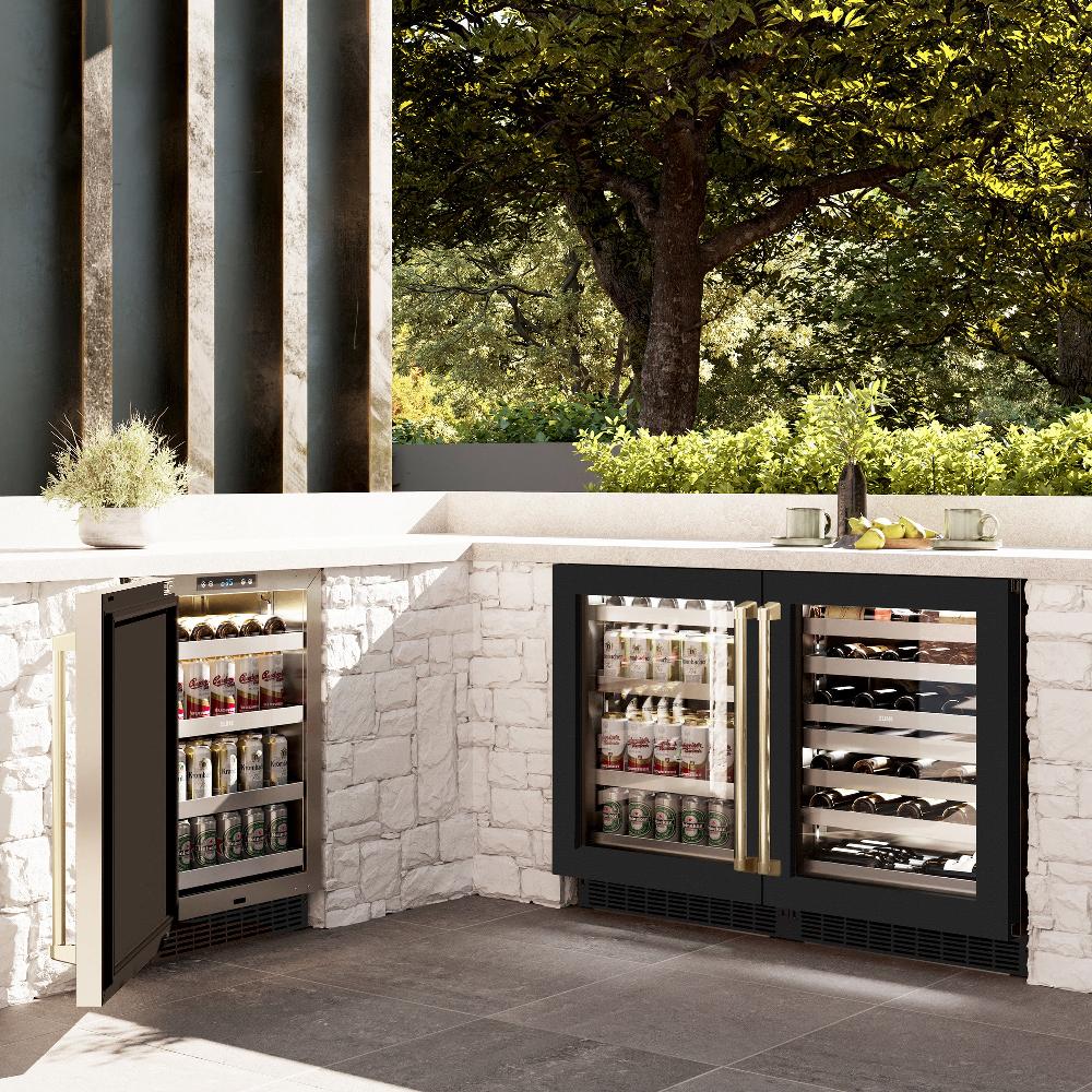 ZLINE Autograph Edition 24 Inch Touchstone Dual Zone 44 Bottle Wine Cooler - Black Matte Glass Door with Polished Gold Handle - Perfect for Home Bars, Wine Cellars & Entertaining Spaces (RWDOZ BLM 24 G)