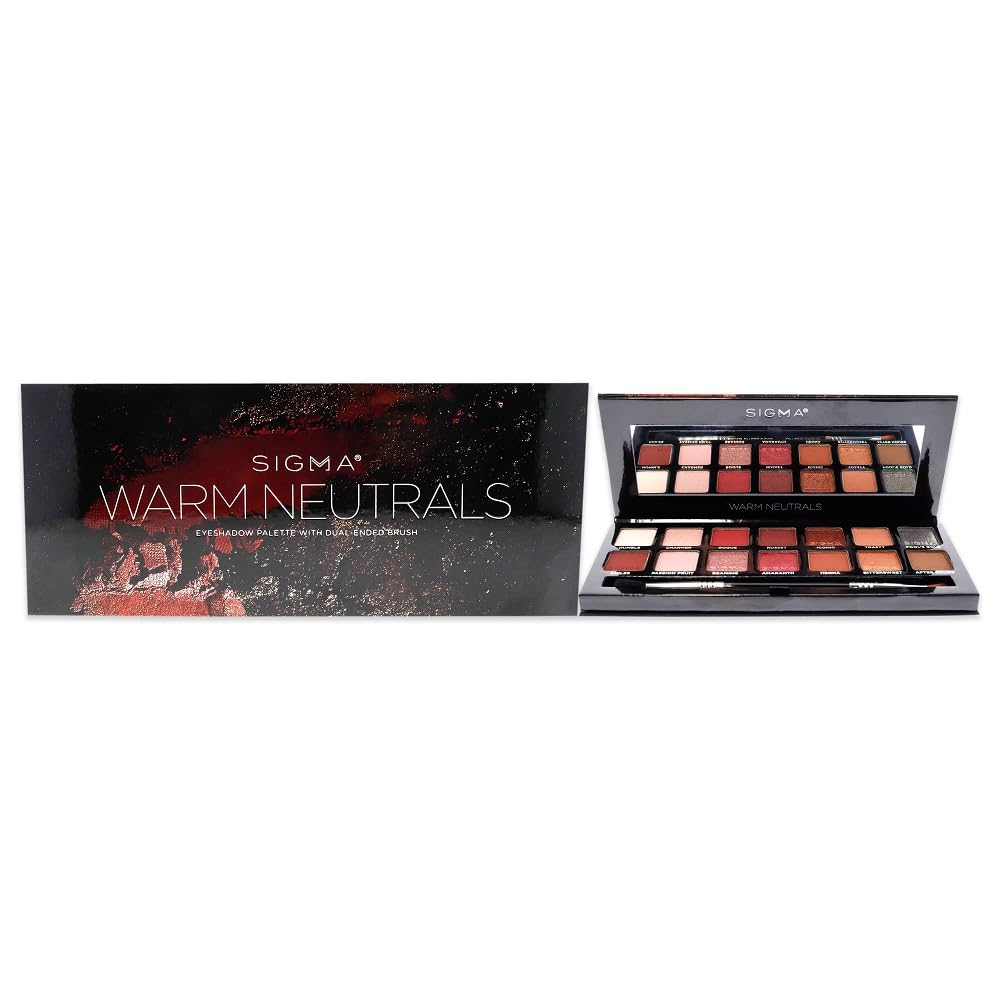 Sigma Beauty Warm Neutrals Eyeshadow Palette - 14 Highly Pigmented Vegan Eyeshadows in Matte, Shimmer & Metallic Finishes - Clean Beauty Makeup for Everyday & Evening Looks - Perfect for Professional Makeup Artists & Beginners