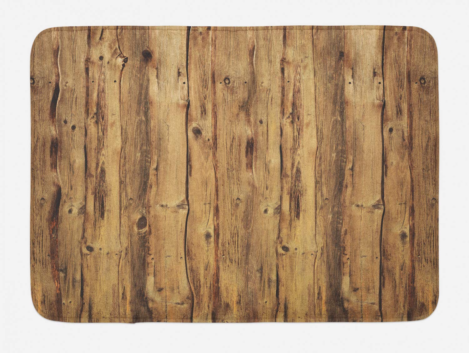 Ambesonne Rustic Bath Mat - Wooden Texture Forest Trees Design, Non-Slip Plush Bathroom Rug, 30