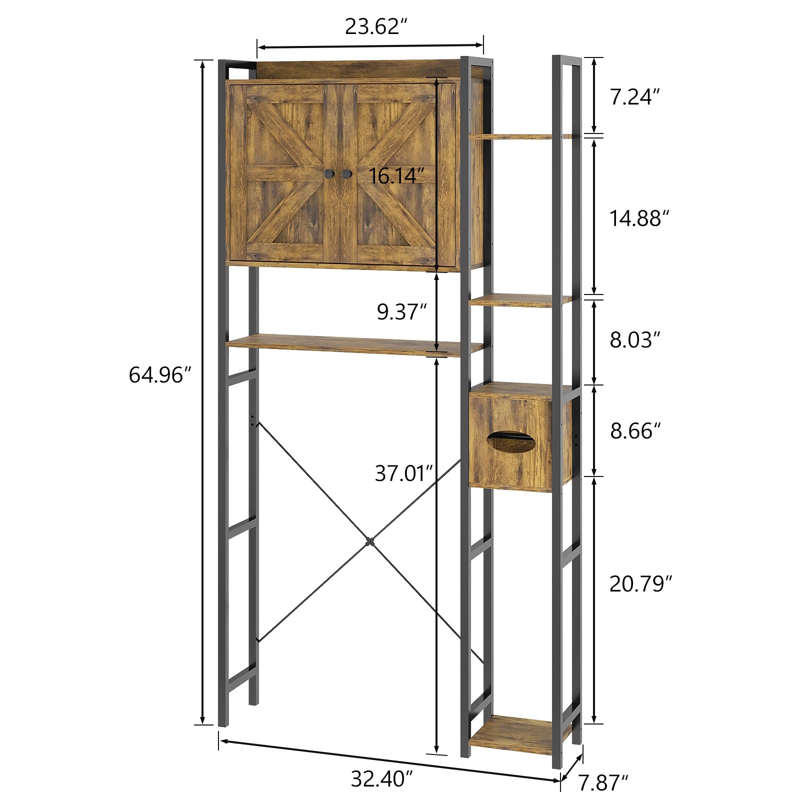 Over The Toilet Storage Cabinet with 2 Doors - Multi Layer Shelves & Waterproof Feet - Bathroom Organizer for Toilet Paper, Towels & Essentials - Perfect for Small Spaces, Laundry Room & Apartment Bathrooms