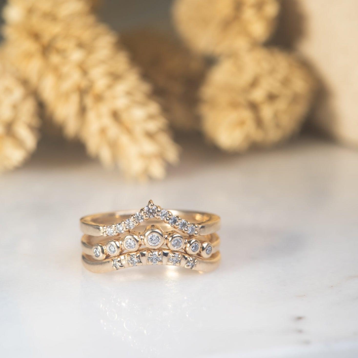 Starburst Halo Ring with 5 Genuine Diamonds - Elegant Wedding Band & Anniversary Gift for Women