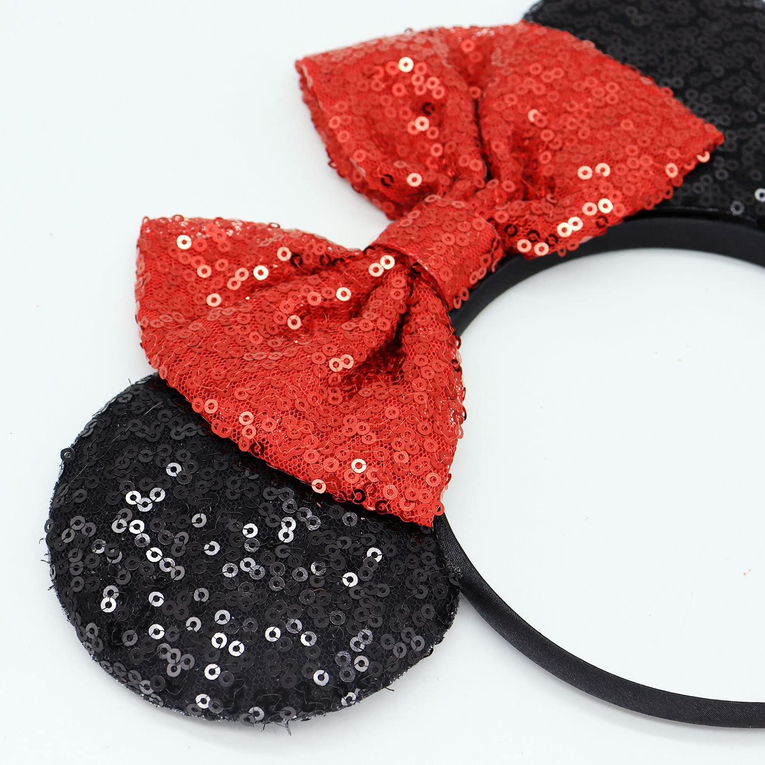 Minnie Mouse Ears Headband with Sequin Bows - 3 Pack Disney Costume Accessories for Women & Girls | Perfect for Halloween, Theme Parks & Disney Parties