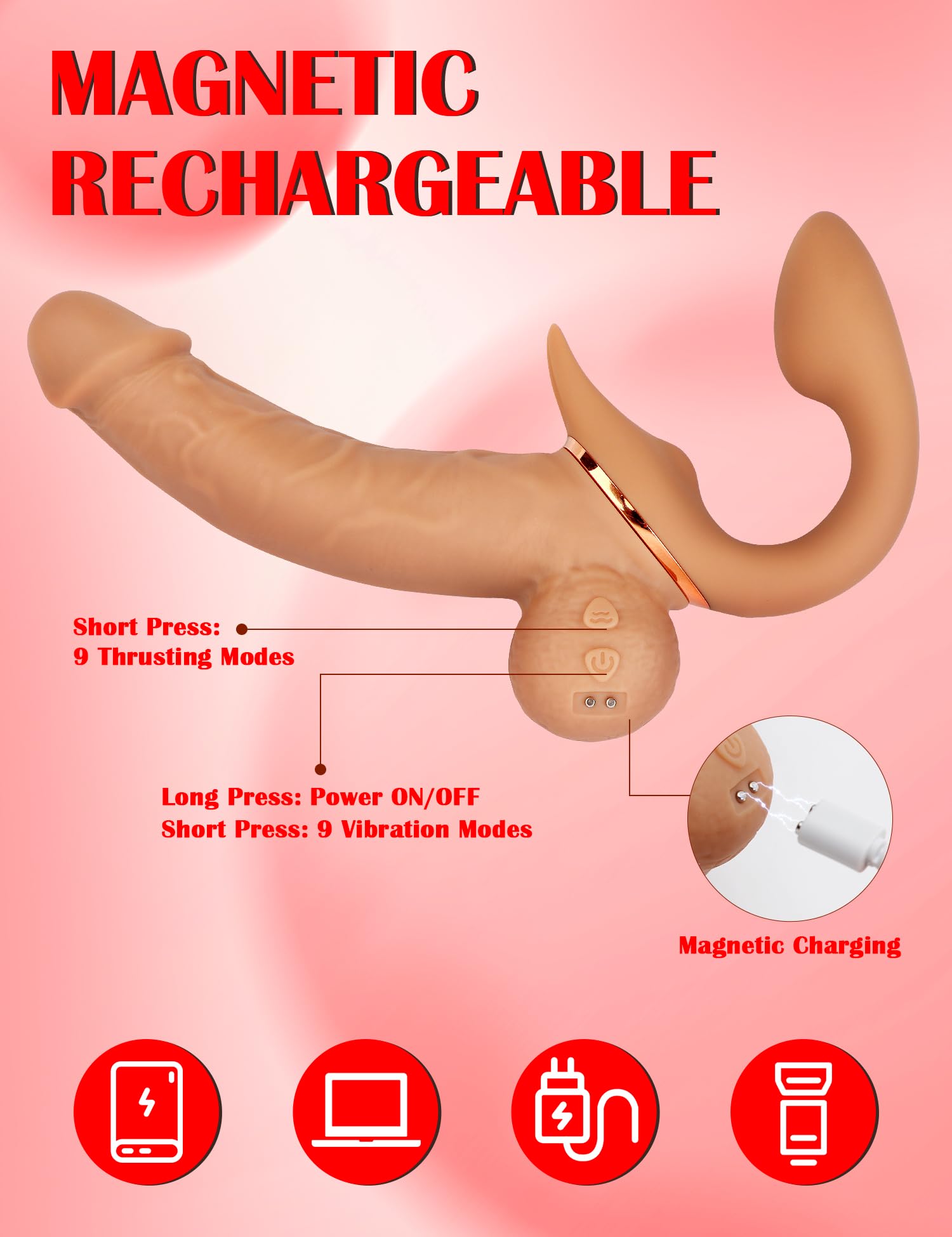 Realistic Strapless Strap-On Dildo with 9 Vibration Modes - G-Spot & Clit Stimulator, Double-Ended Vibrating Butt Plug for Women & Lesbian Couples | Adult Sex Toy for Solo Play & Partnered Intimacy