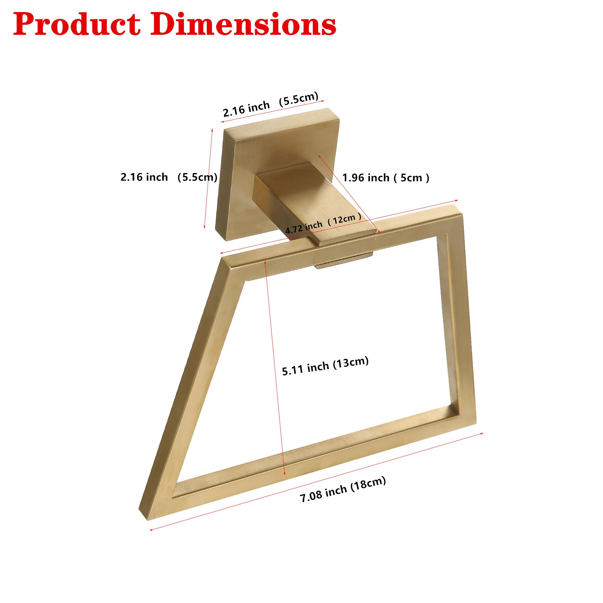 Brushed Gold Square Towel Ring - Modern Stainless Steel Bathroom Towel Holder, Wall Mounted Towel Hanger for Kitchen & Bathroom Decor - Perfect for Guest Bathrooms, Spa Style Showers, and Luxury Powder Rooms