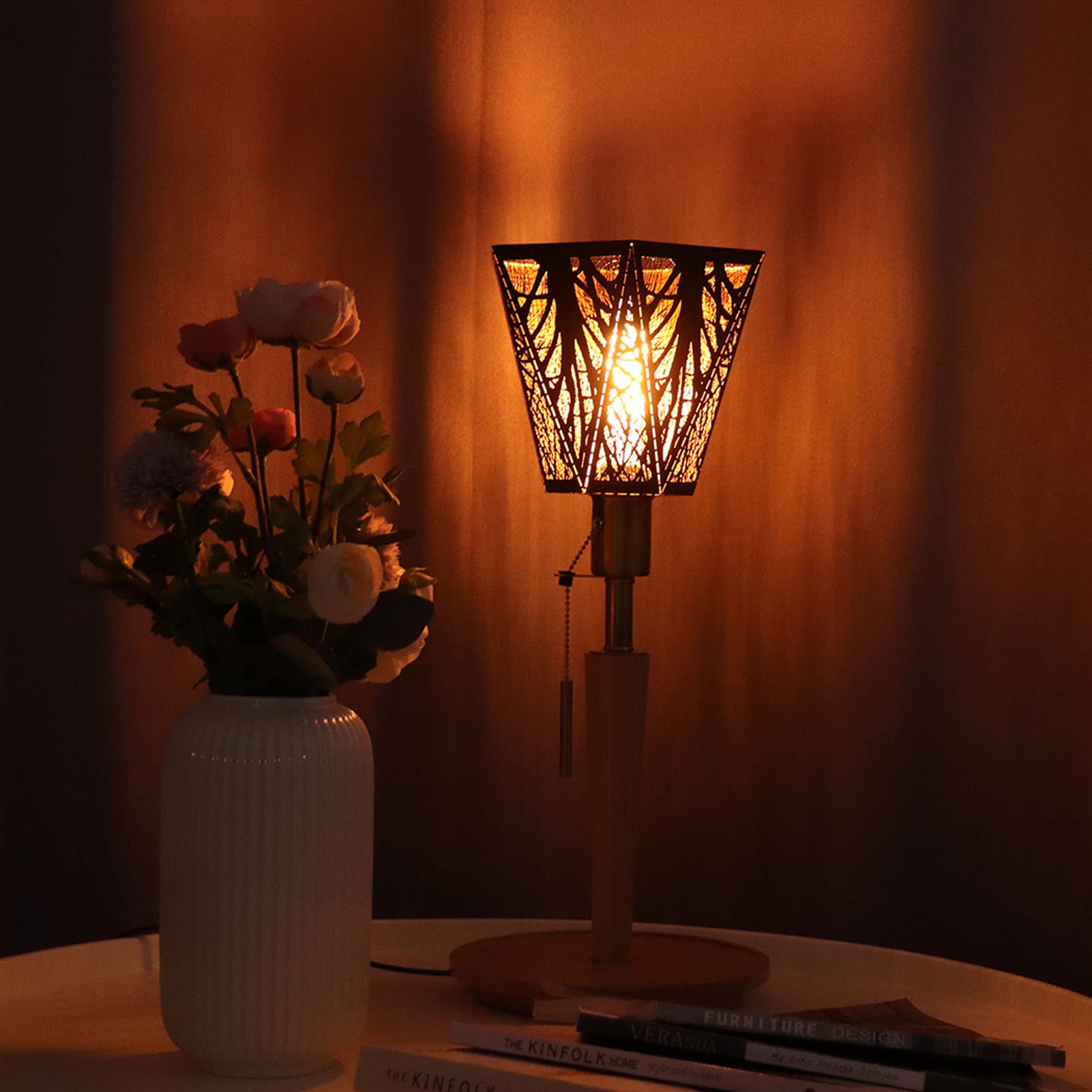 Metal Lamp Shade - Black Wrought Iron E26 E27 Base Desk Lamp with Forest Tree Carving - Perfect for Bedroom, Bedside, Living Room & Office Lighting Decor