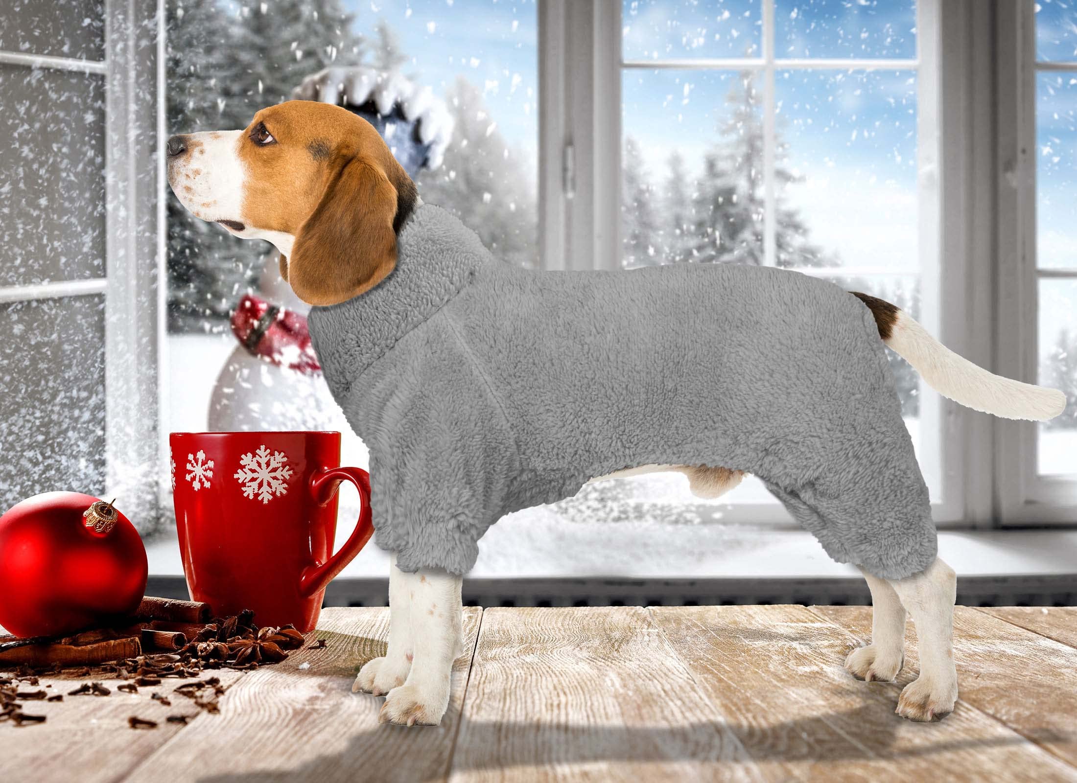 Cozy Fuzzy Dog Pajamas with Turtleneck - Warm Soft Lightweight Dog Sweater for Small Dogs (Grey, S/M) - Perfect for Winter Nights & Indoor Lounging