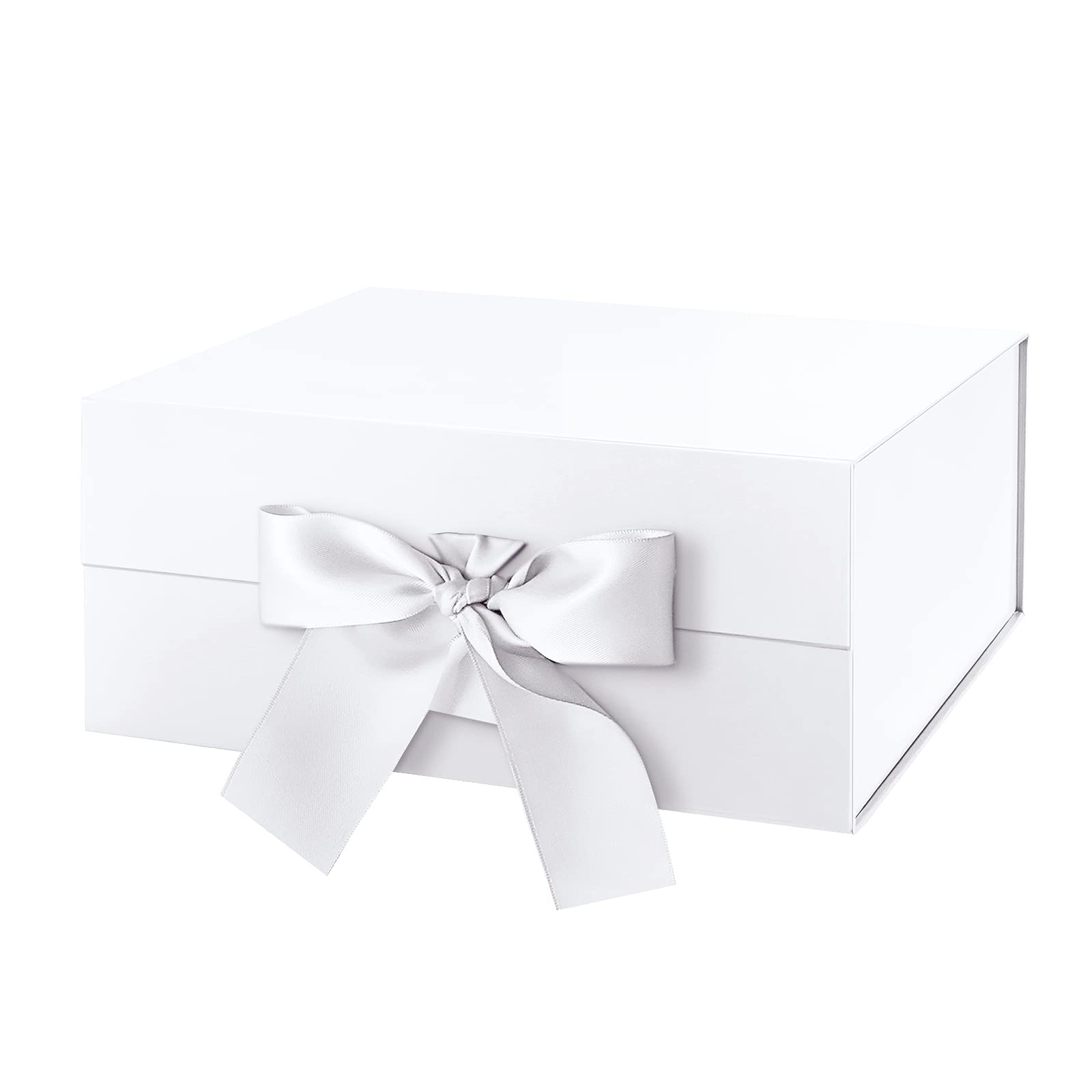 Happy Potato Gift Box with Ribbon - 9x6.5x3.8 Inches White Magnetic Bridesmaid Proposal Box with Lid - Perfect for Wedding Party Favors, Birthday Presents & Special Occasion Gift Packaging (Glossy White)