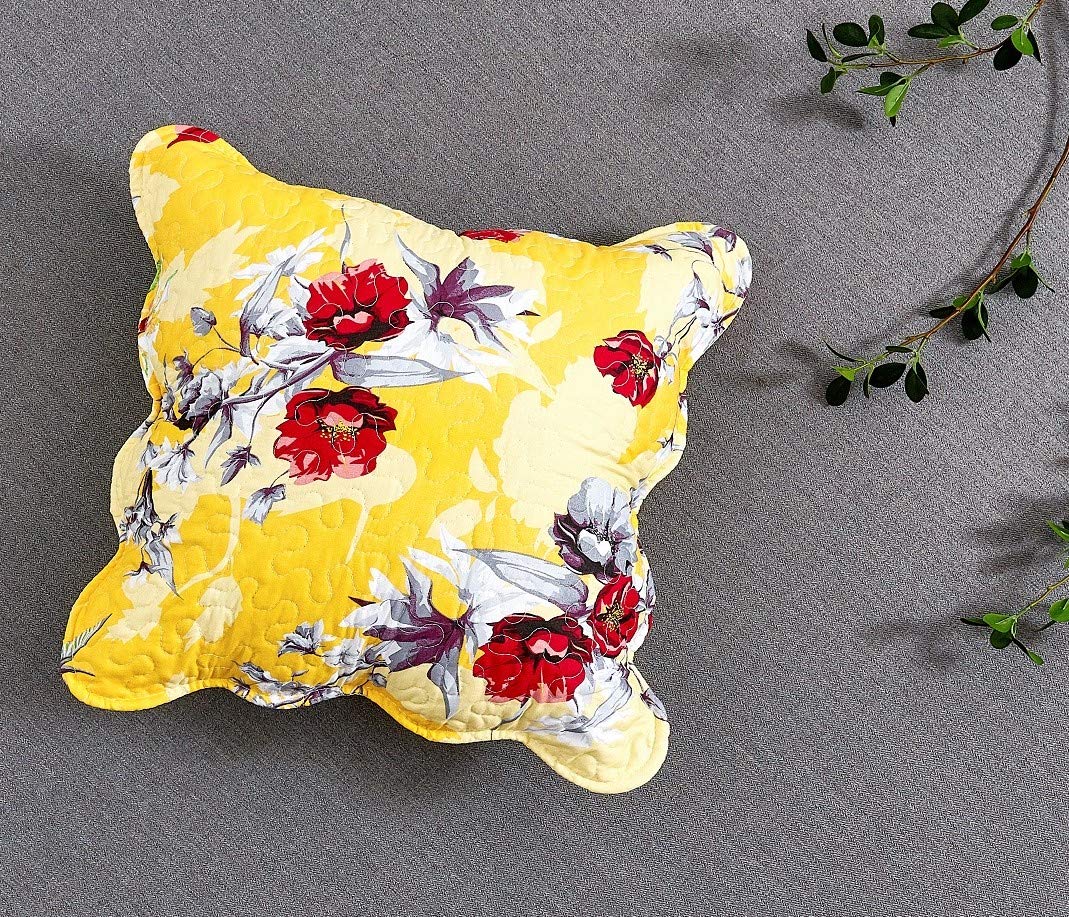 DaDalogy 12-Piece Botanical Floral Bedding Set - Radiant Sunshine Yellow Hummingbird Design with Fitted Sheet, Flat Sheet, Euro Shams, Throw Pillow Covers & Window Valance - California King Size for Master Bedroom Decor