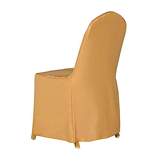 50 pcs Gold Banquet Chair Covers - Washable Polyester Slipcovers for Dining Chairs, Removable Seat Protectors for Weddings, Parties & Events - Elegant Table Setting & Home Decor Accessories
