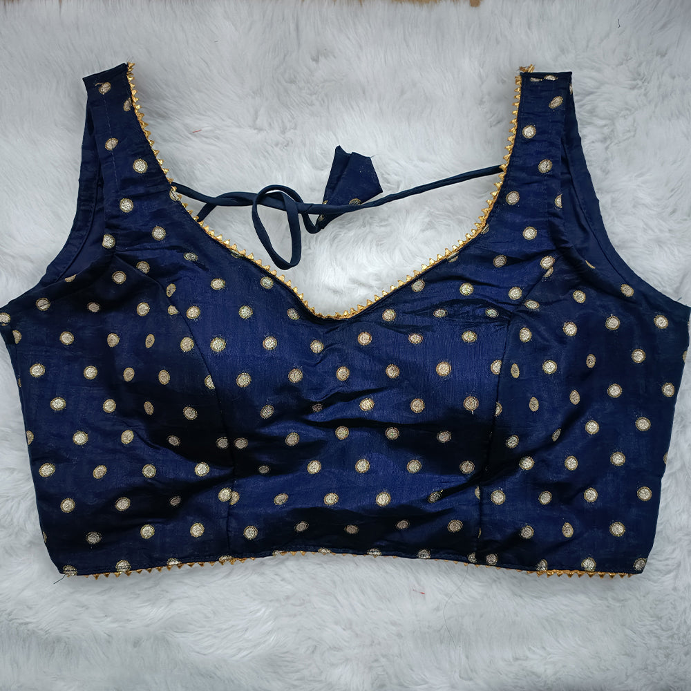 Elegant Navy Blue Silk Designer Blouse with Printed Pattern (Design 282) - Perfect for Office Wear, Parties & Special Occasions