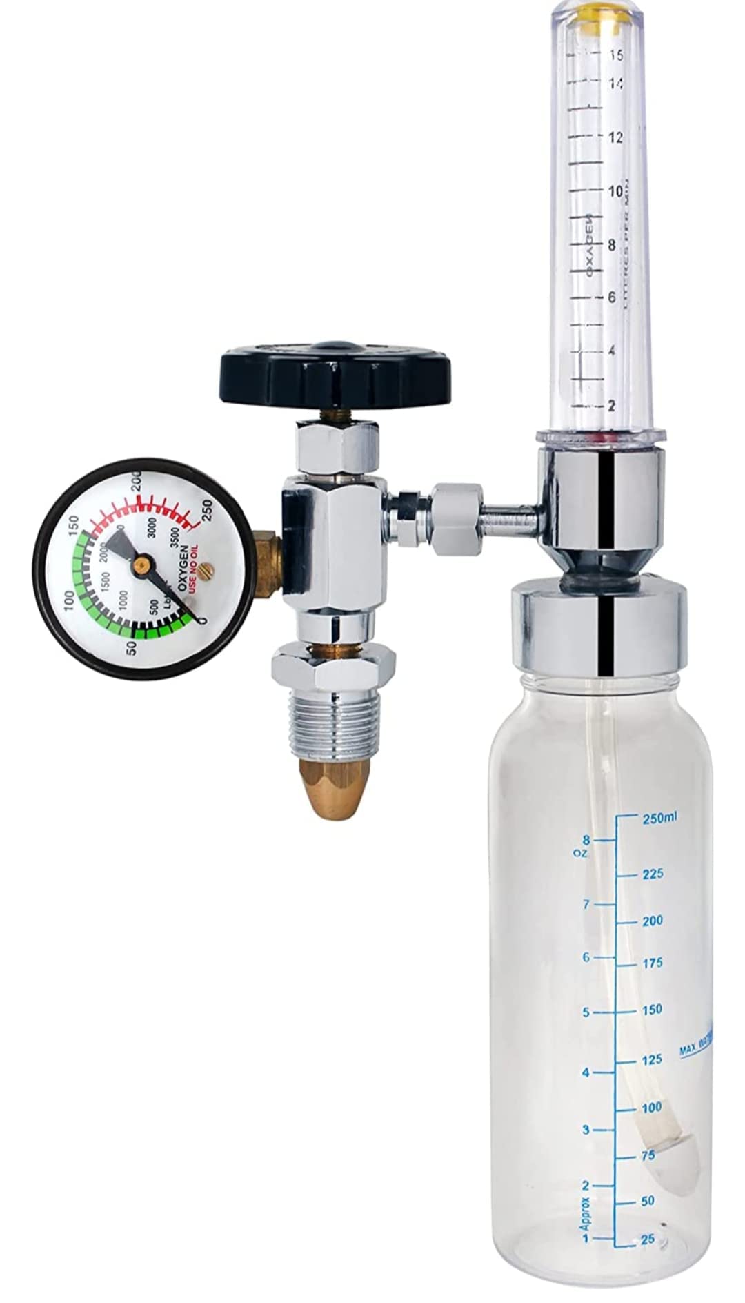 Flowmex Oxygen Flow Meter with Regulator & Humidifier Bottle - Portable Colorimeter for Home Medical Use, Hospital & Travel Oxygen Therapy
