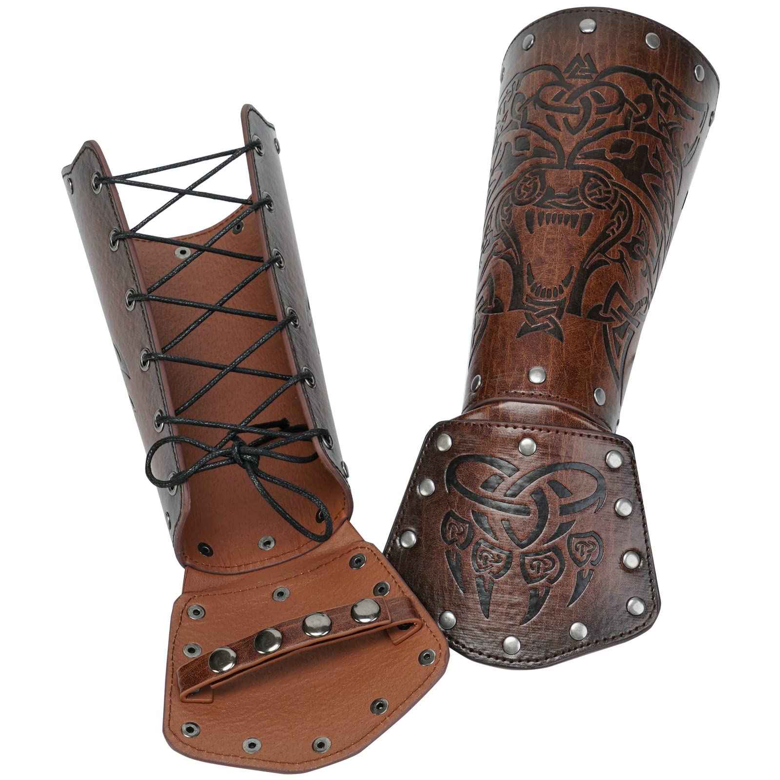 JAOYU Genuine Leather Bracer Set - Medieval Vambrace Armor for LARP & Cosplay - Viking Style Wrist Guards (2PCS) - Perfect for Renaissance Fairs, Historical Reenactments & Fantasy Costumes