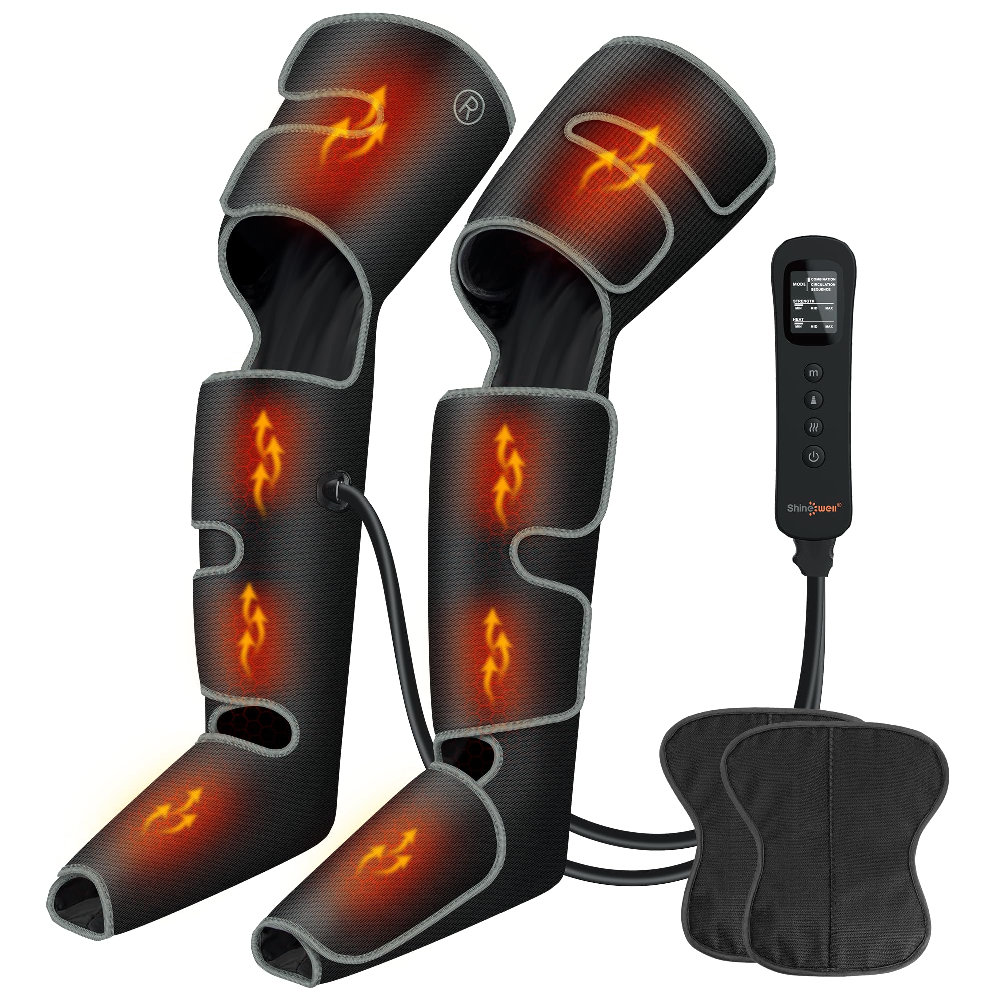SHINE WELL Leg Massager with Heat & Air Compression - 3 Heat Levels, 3 Massage Modes, 3 Intensity Settings for Circulation, Pain Relief & Swelling - FSA/HSA Eligible - Perfect for Post-Workout Recovery, Long Flights & Office Workers