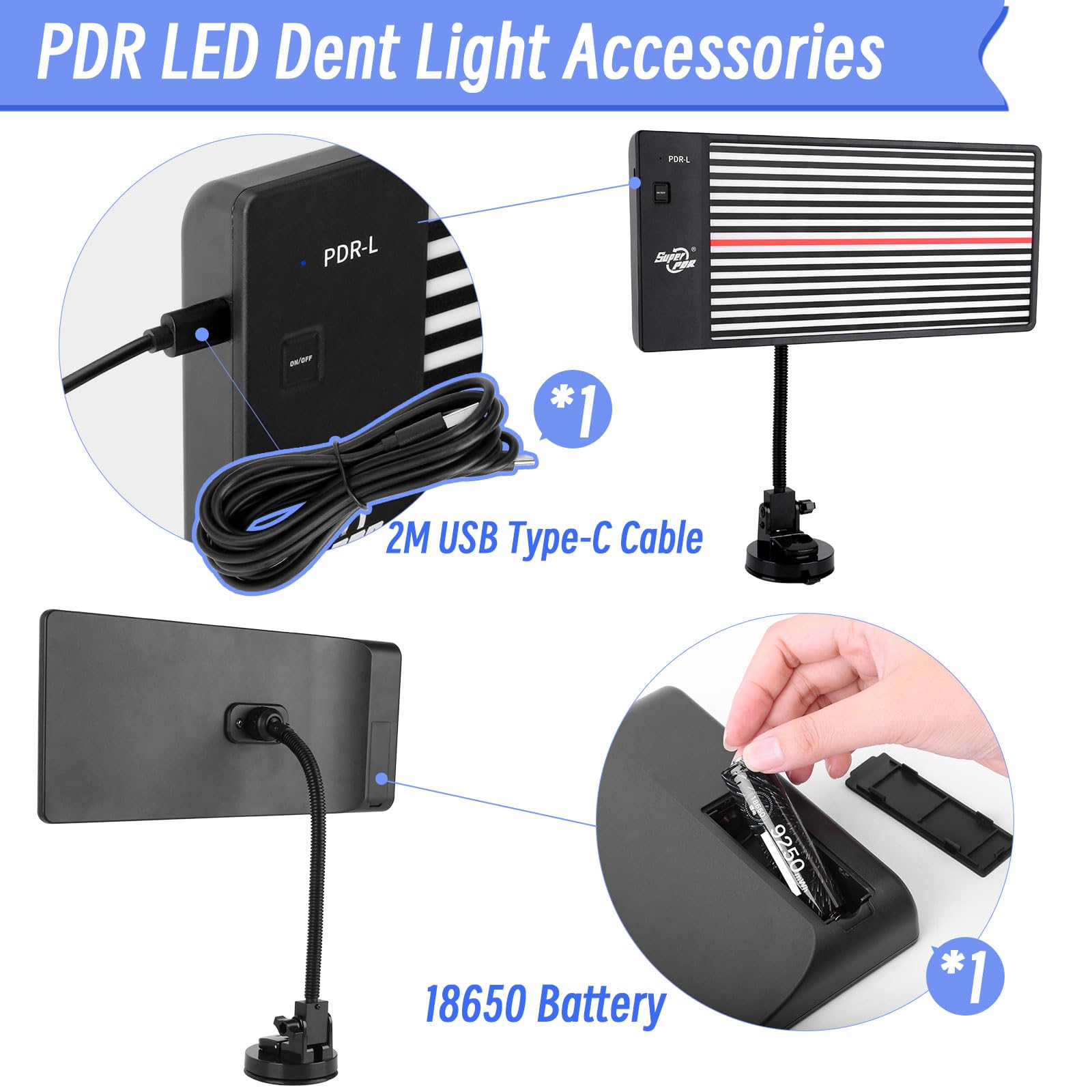 Professional LED PDR Light Board for Dent Repair - USB Battery Powered Automotive Body Repair Tool with Reflection Light - Perfect for Car Dent Removal, Paintless Dent Repair (PDR), and Auto Body Shop Lighting