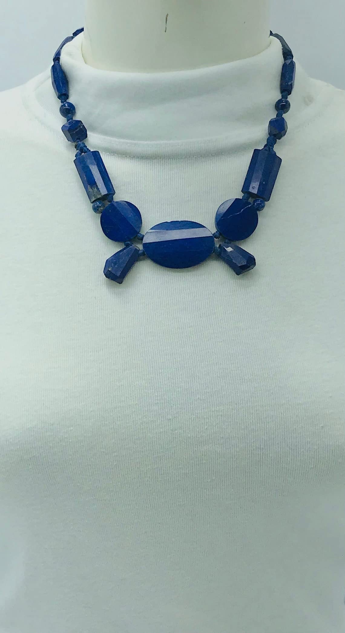 Lapis Lazuli Stone Beaded Necklace - Vintage Antique Jewelry for Women - Perfect for Boho, Spiritual Healing & Elegant Occasions