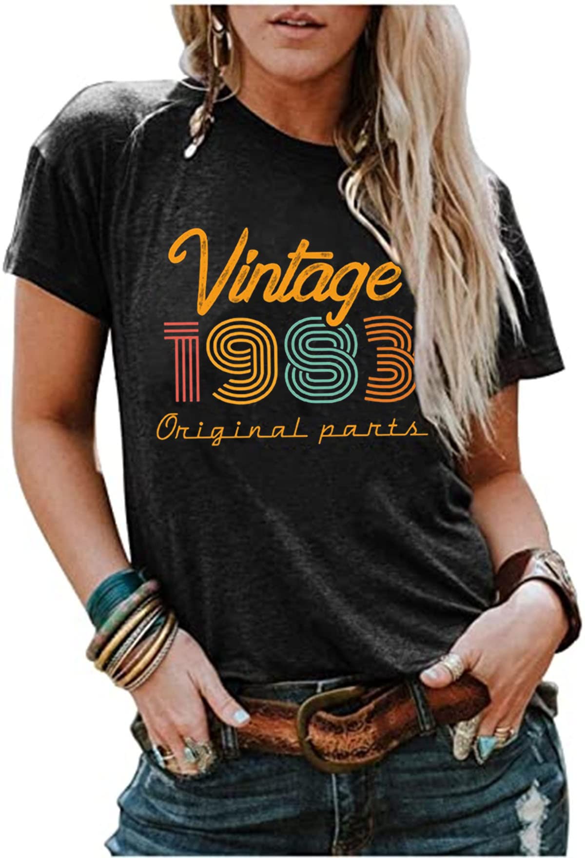 Vintage 1983 T-Shirts for Women - 40th Birthday Shirts with Retro Letter Print | Original 1973 Design | Perfect for 40th Birthday Parties, Retro Themed Events & Nostalgic Gift Giving