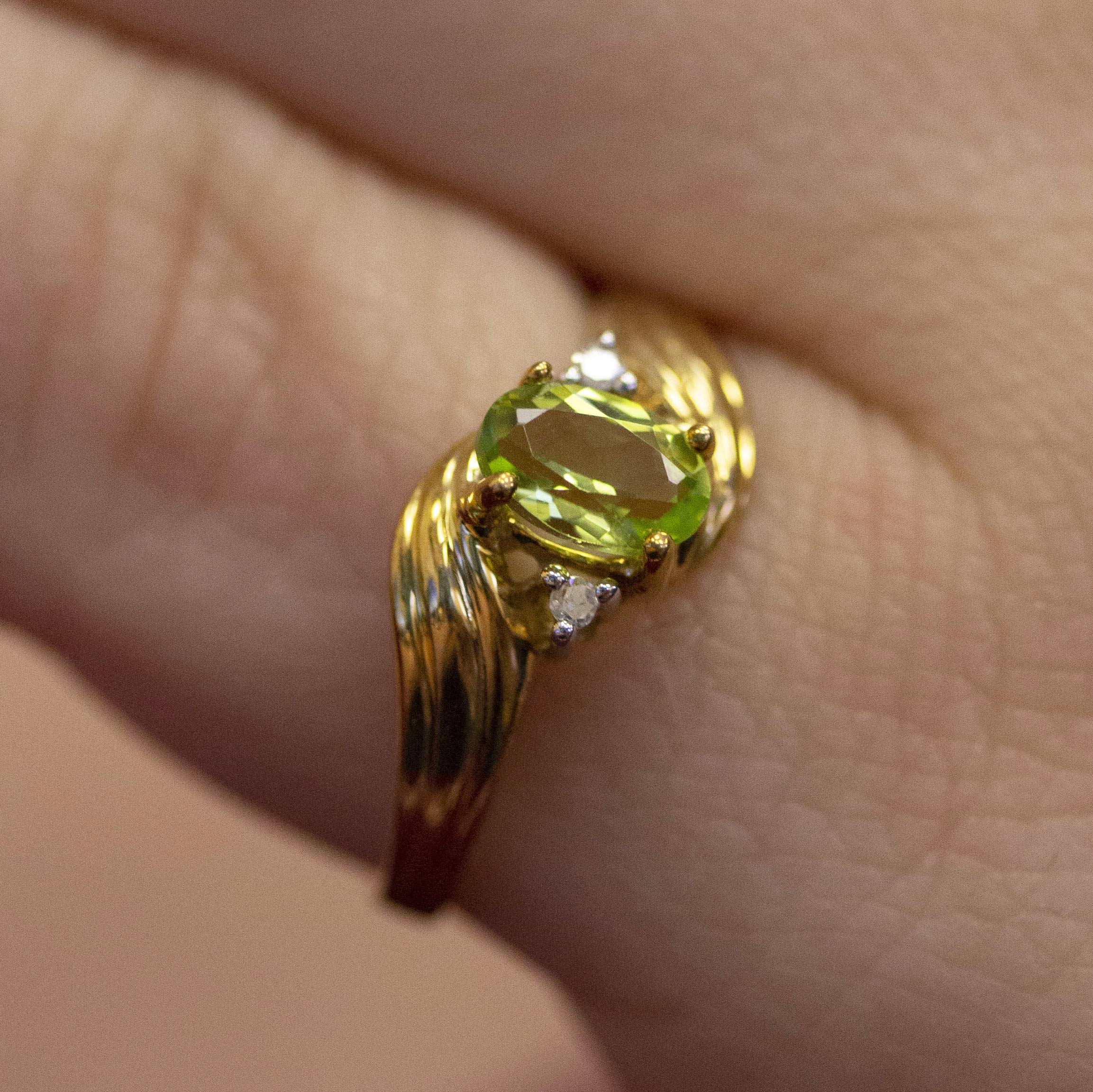 10K Yellow Gold Peridot and Diamond Ring for Women - Elegant Birthstone Jewelry for Engagement, Anniversary & Special Occasions