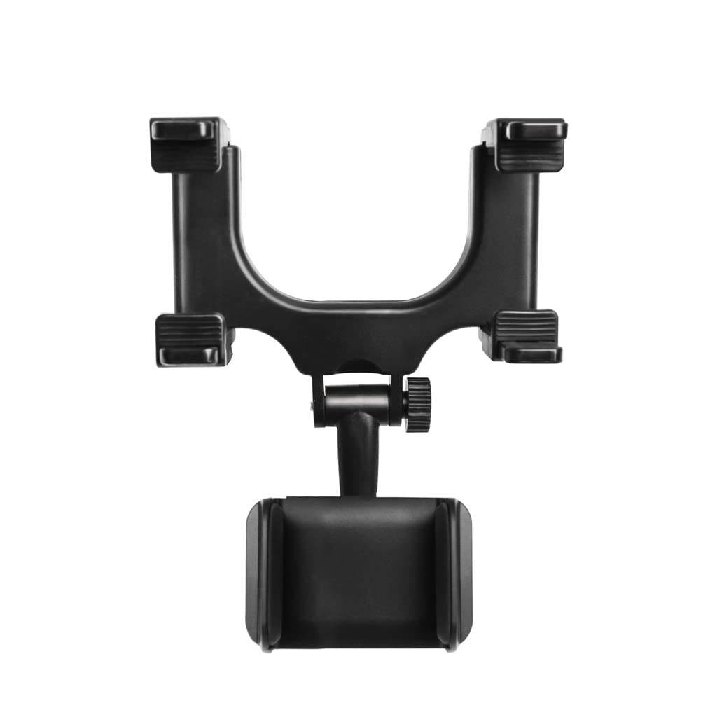 Universal 360° Rotatable Car Rearview Mirror Phone Mount - Adjustable Smartphone Holder Stand for Safe Driving - Compatible with iPhone, Samsung & All Phones (Black) - Perfect for GPS Navigation, Hands-Free Calls & Road Trips