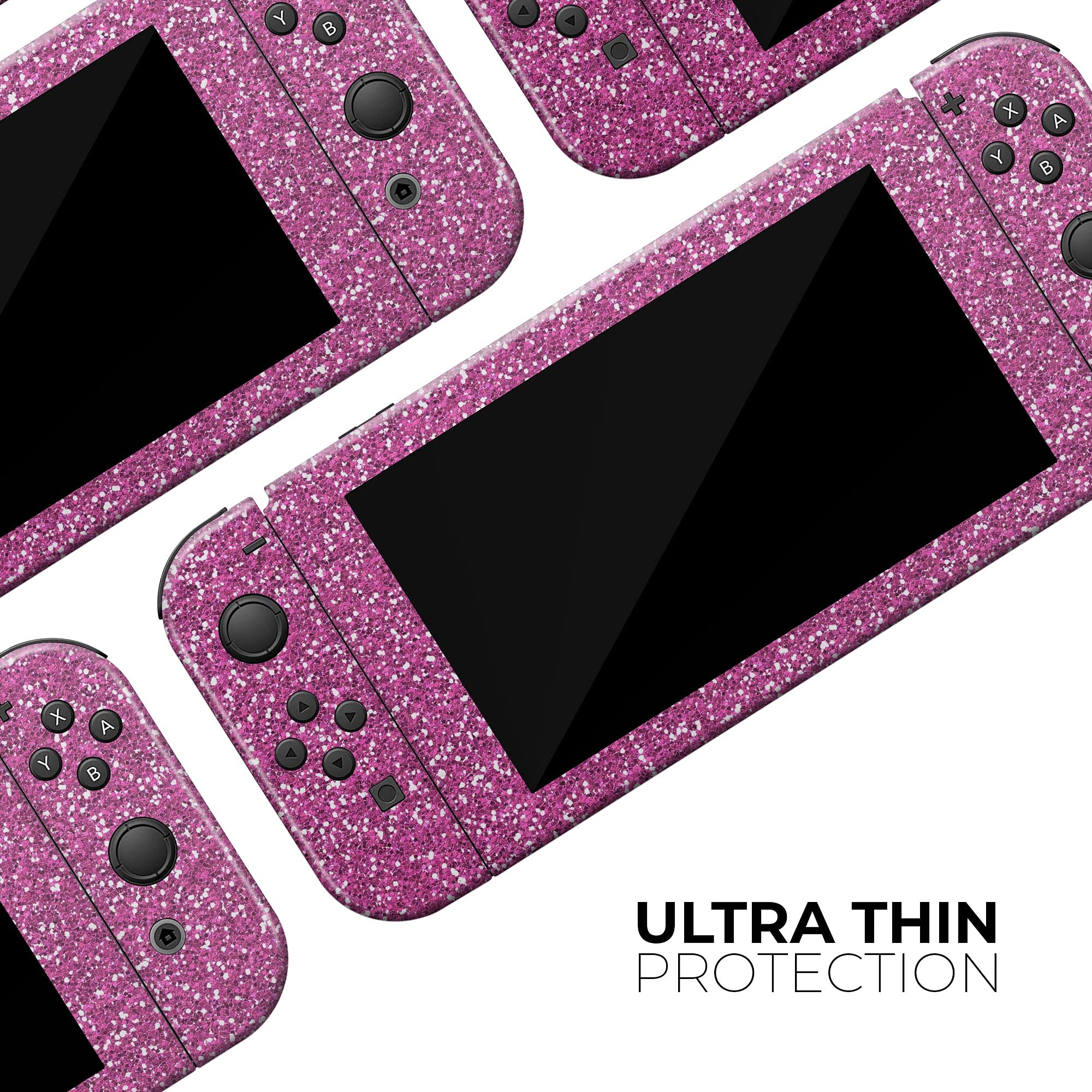 Nintendo Switch OLED Dock Skin - Sparkling Pink Metallic Glitter Vinyl Wrap Cover | Scratch-Resistant, Removable Protective Decal | Perfect for Gaming Setups & Personalized Console Protection