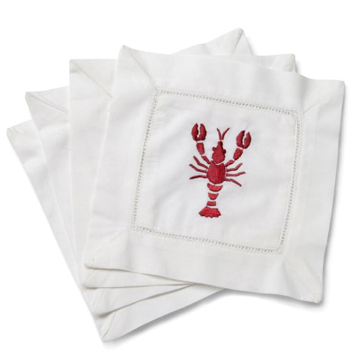 Premium Red Cocktail Napkins with Elegant Lobster Design - Set of 4 - Perfect for Seafood Dinners, Cocktail Parties & Coastal-Themed Events