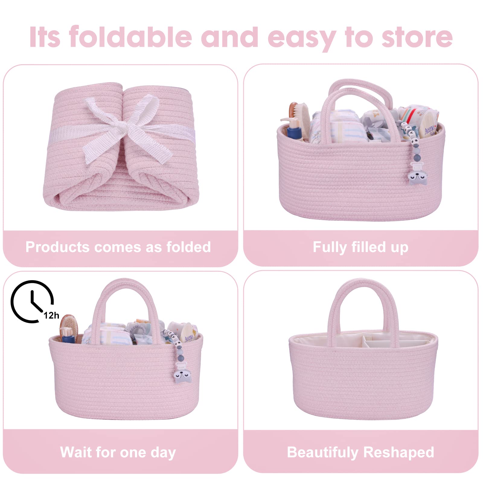 Portable Baby Diaper Caddy Organizer - Nursery Storage Bin & Travel Tote Bag for Boys & Girls - Perfect for Changing Table, Car Travel & Baby Shower Gifts - Registry Must-Have Essentials (Pink) - Ideal for Newborn Care & On-the-Go Parents