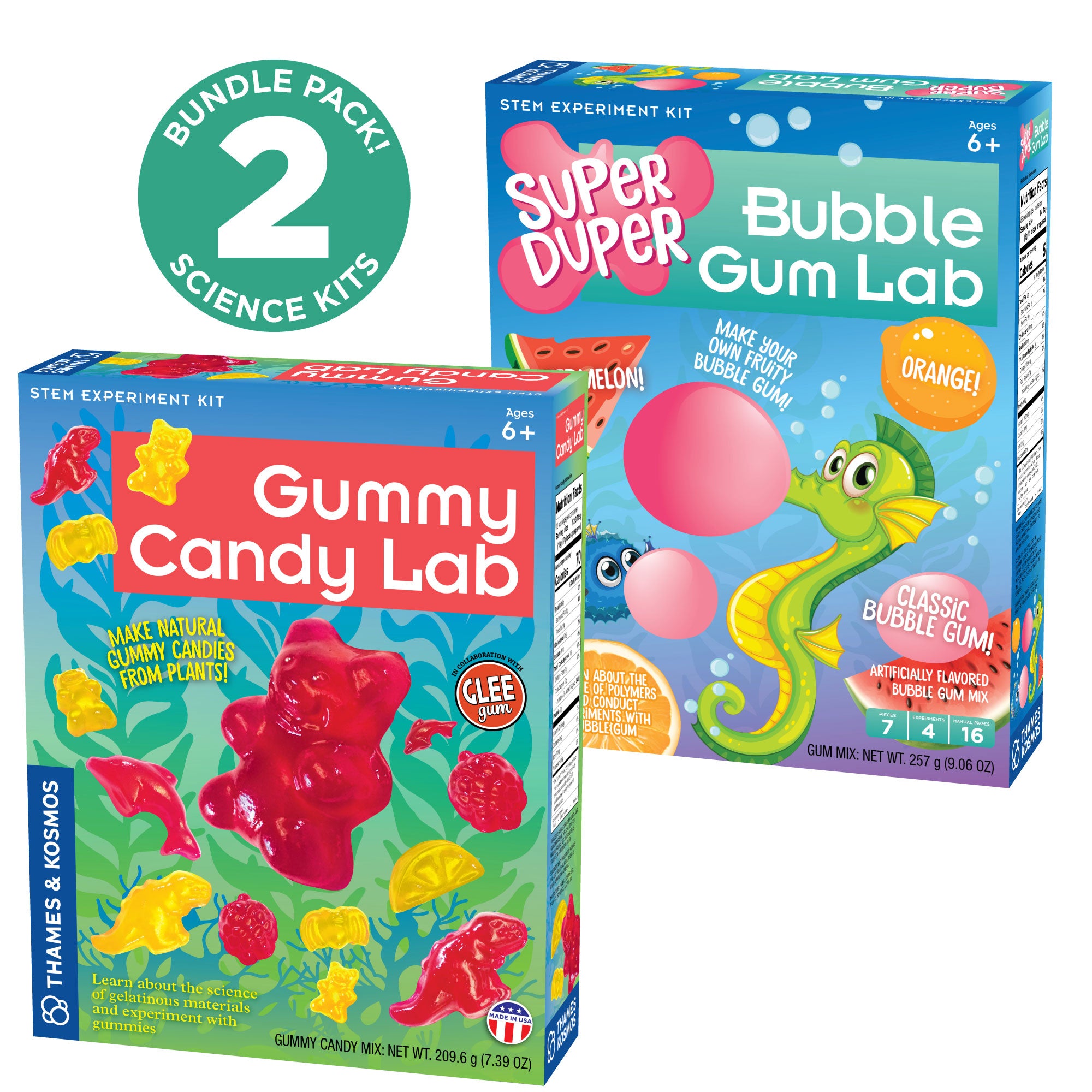 2-Pack Candy Science Experiment Kits: Gummy Candy Lab & Super Bubble Gum Lab for Kids STEM Learning - Perfect for Classroom Activities & Birthday Party Fun
