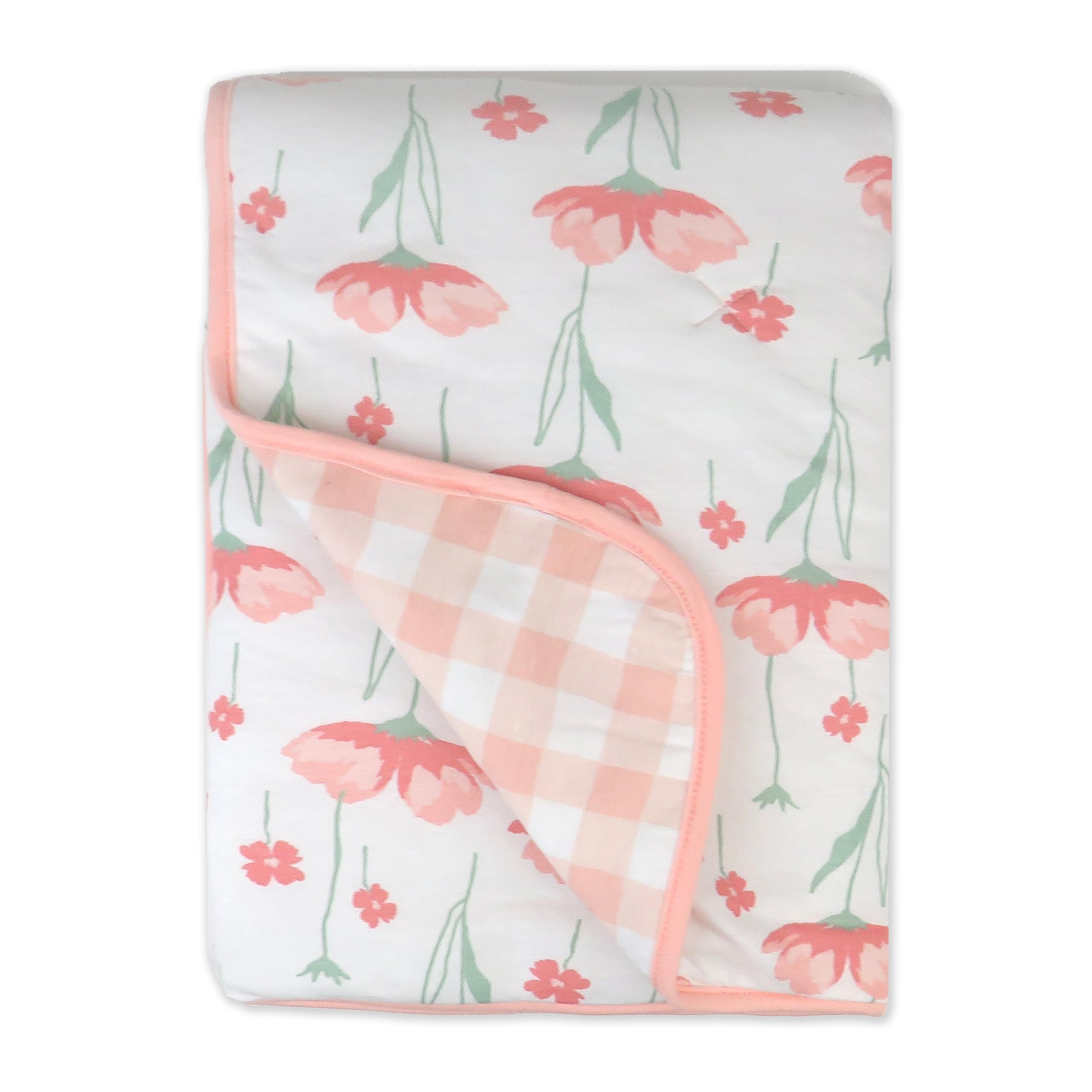 HonestBaby Quilted Baby Blankets - Reversible Organic Cotton Blanket for Infant Boys & Girls | Unisex Nursery Blanket | Soft Strawberry Pink Floral Design | Perfect for Crib, Stroller, Swaddle & Gift Giving