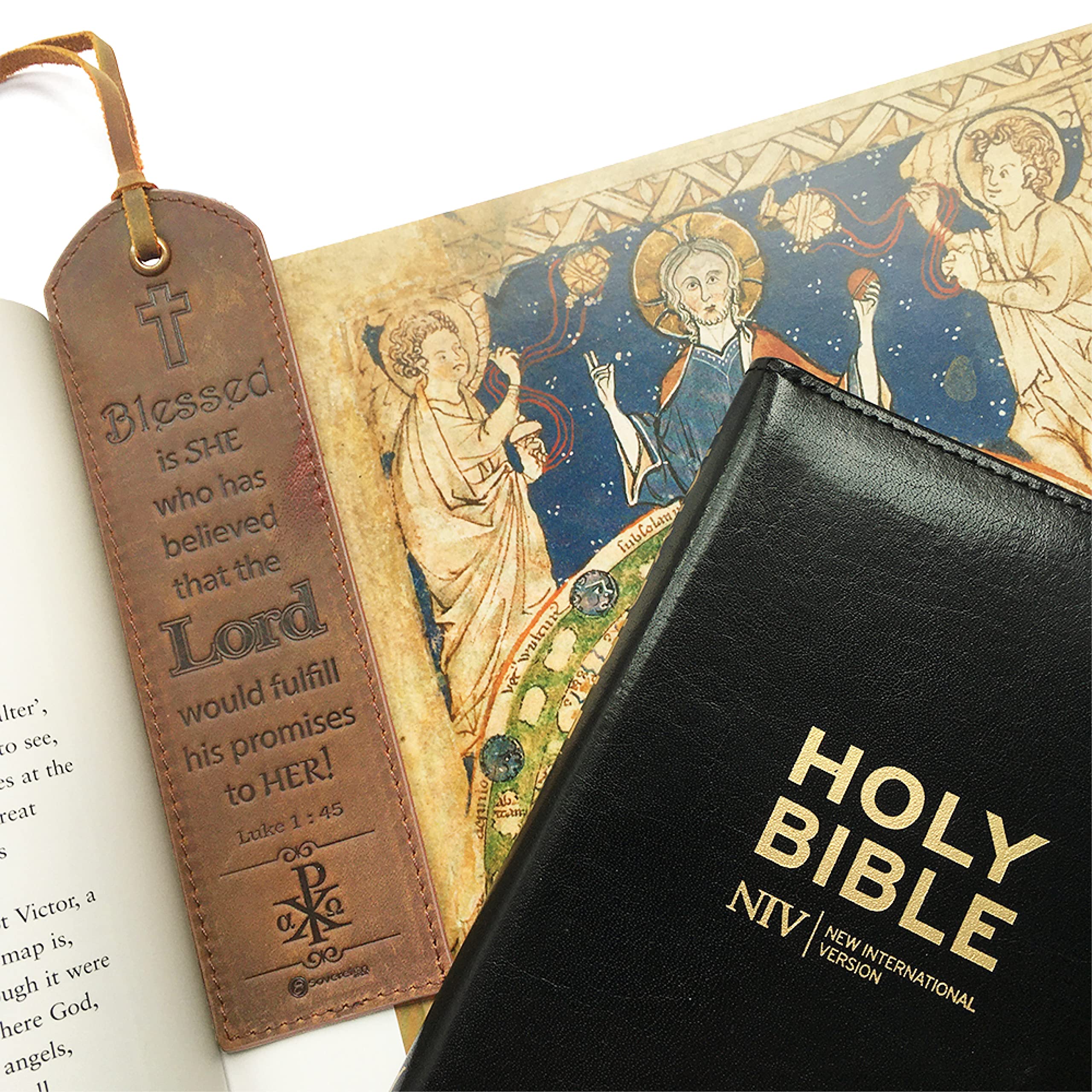 Leather Bible Bookmarks with Inspirational Verse - Perfect Religious Gift for Readers | Luke 1:45 | for Bible Study & Devotion