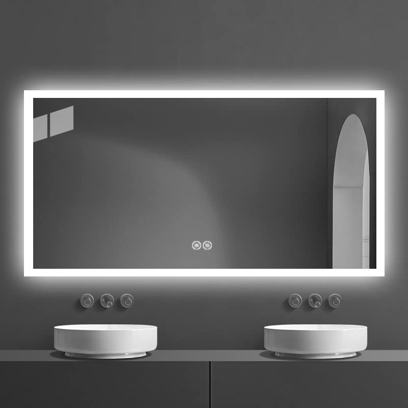 DECORAPORT 55 x 36 Inch LED Bathroom Mirror with Dimmable Lights & Bluetooth - Anti-Fog Smart Vanity Mirror for Makeup - Perfect for Modern Bathrooms, Bedrooms, and Dressing Areas