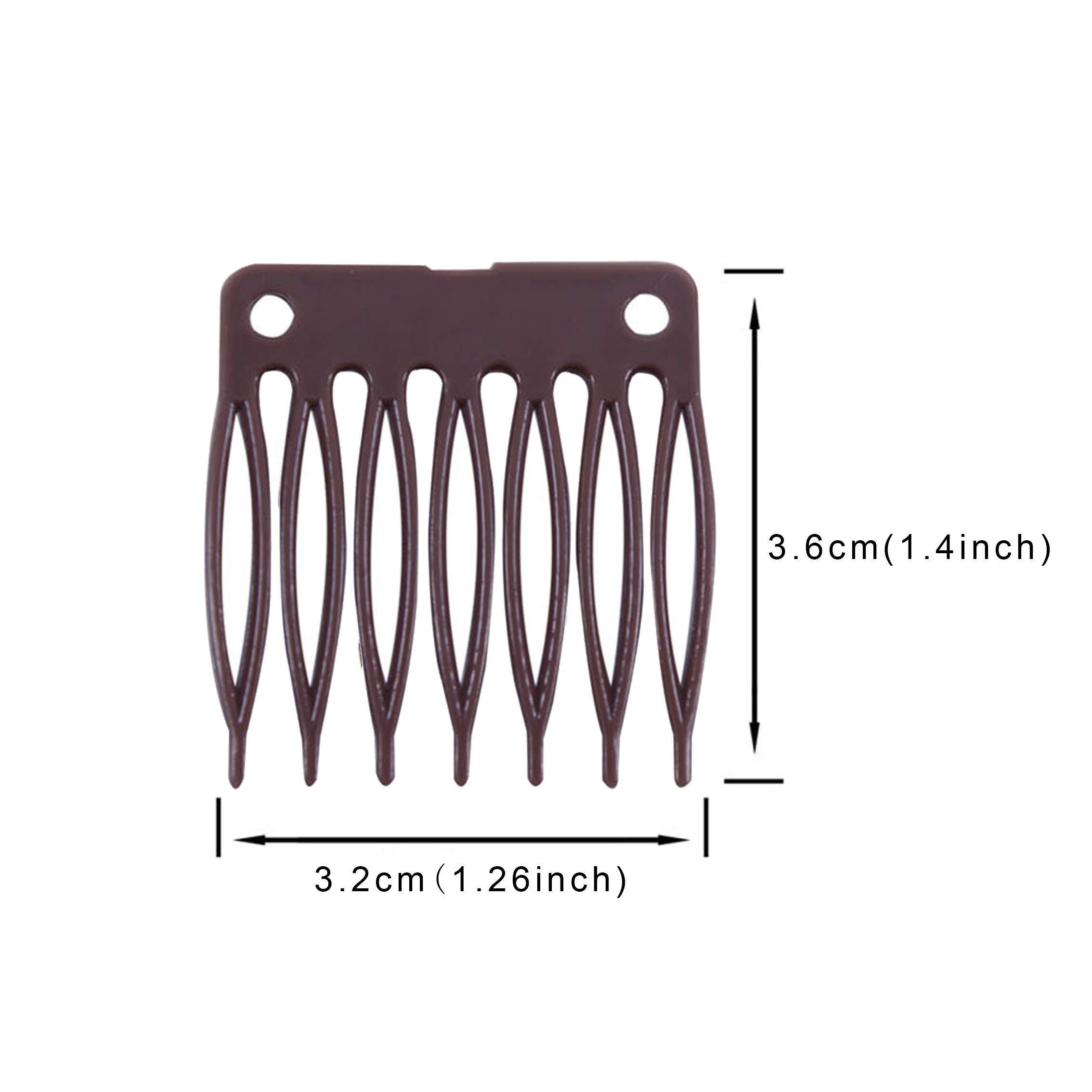 50 PCS Brown Plastic Wig Combs - 7 Teeth Hair Styling Tools for Wig Making, Hair Extensions & Cosplay Accessories (Perfect for Salon, DIY & Costume Use)