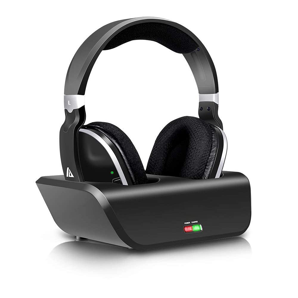 MONODEAL Wireless TV Headphones with Charging Dock - 2.4GHz RF Over-Ear Headphones for Seniors, 100ft Range & 20H Rechargeable Battery - Perfect for Nighttime TV Watching Without Disturbing Others (Black)
