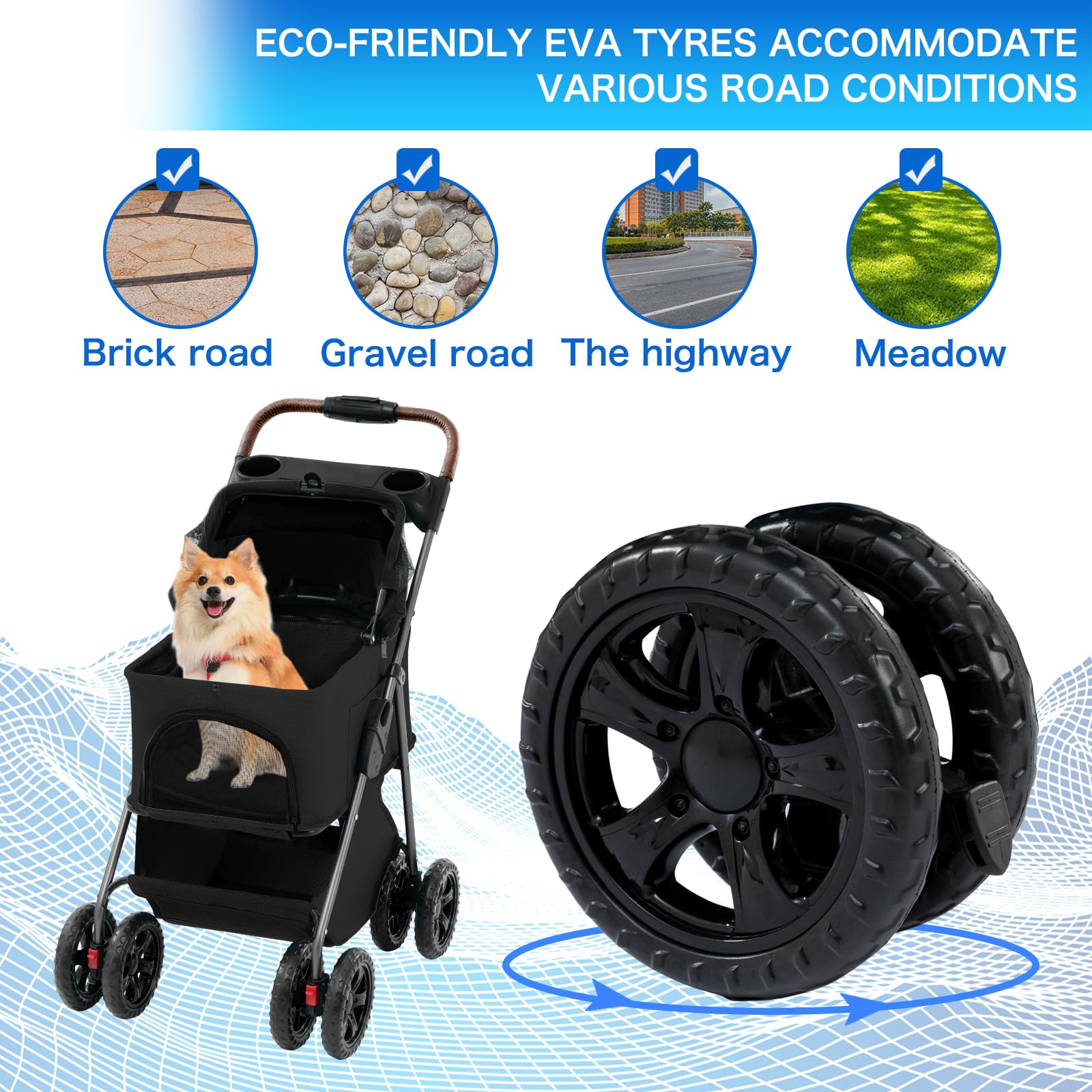 3-in-1 Foldable Pet Stroller for Small & Medium Dogs & Cats - 4 Wheel Multifunctional Travel System with Storage Basket | Perfect for Outdoor Walks, Vet Visits & Shopping Trips