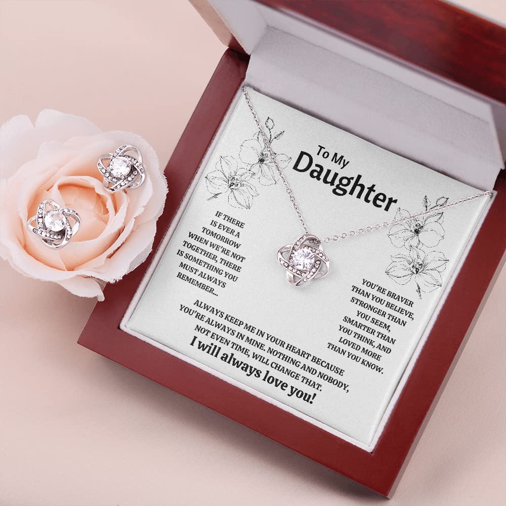 To My Daughter 'Not Even Time' Love Knot Necklace - Sterling Silver Cubic Zirconia Pendant with Gift Box & Message Card | Thoughtful Birthday, Graduation or Christmas Jewelry Gift for Daughter, Sister, Granddaughter | Perfect for Mother-Daughter Bonding & Special Occasions