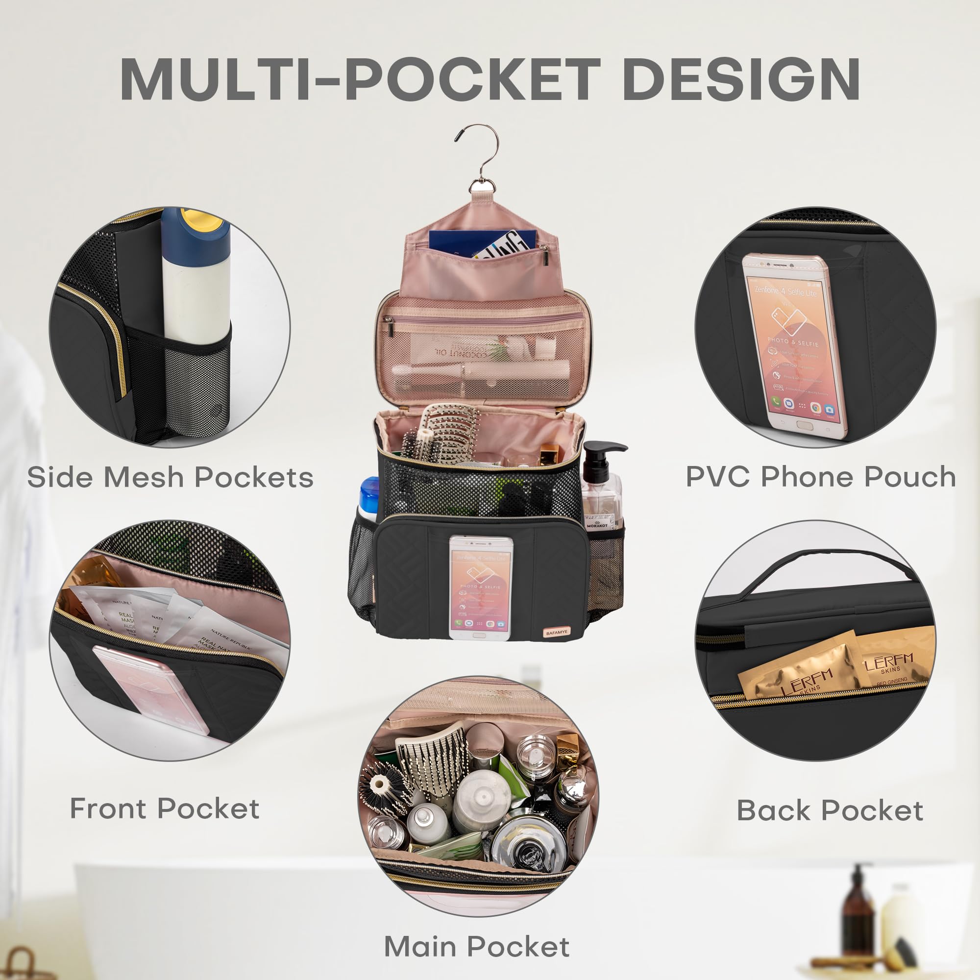Large Durable Travel Toiletry Bag for Women - TSA Approved Hanging Cosmetic Organizer, Waterproof Makeup Bag with Multiple Pockets - Perfect for Air Travel, Camping & Gym Essentials (Black)