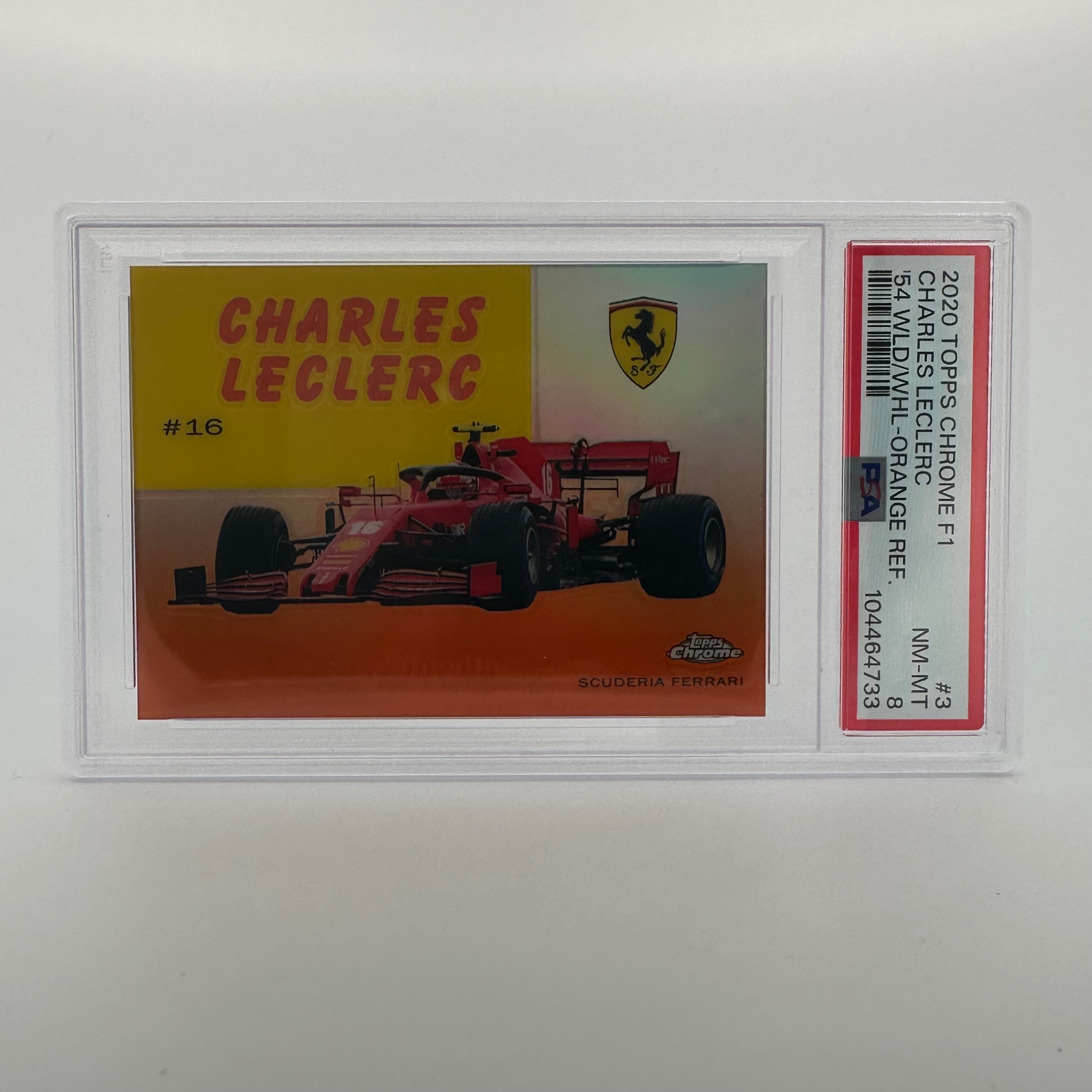 2020 Topps Chrome F1 Charles Leclerc #54W Orange PSA 8 Graded Card - Perfect for F1 Collectors, Racing Fans, and Sports Memorabilia Enthusiasts