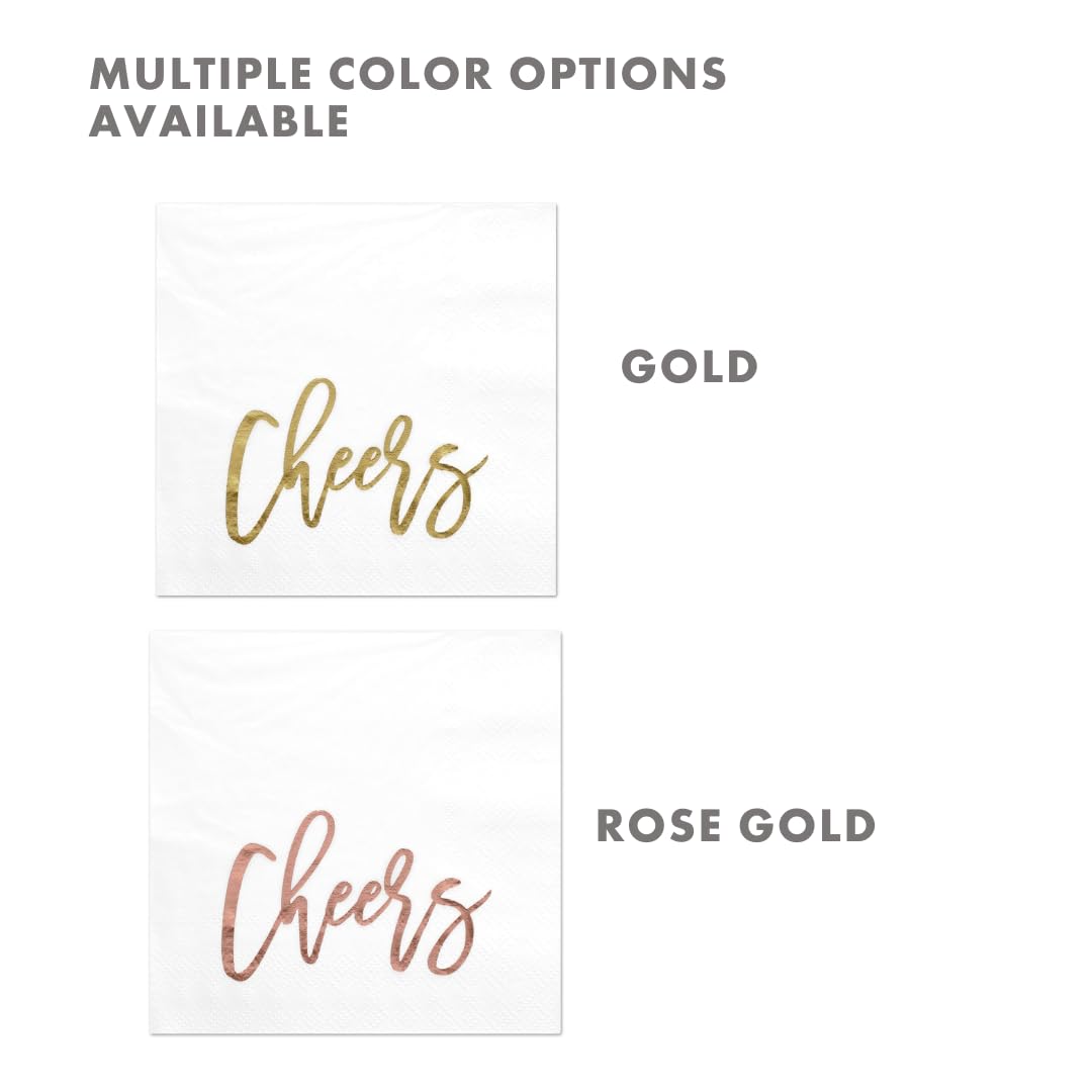 Andaz Press 5 Inch Funny Quotes Cheers Cocktail Napkins - Gold Foil Bulk 50-Pack 3-Ply Disposable Beverage Napkins for Parties, Weddings, Bridal Showers & Holidays (Birthday, Thanksgiving, Christmas, New Year's Eve) - Perfect for Bar Decor, Cocktail Hours & Celebratory Toasts