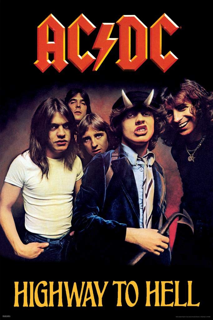 AC/DC Highway to Hell Album Cover Poster - 36x54 Inch Large Laminated Vintage Rock Band Music Wall Art - Perfect for Bedroom, Man Cave & Music Studio Decor