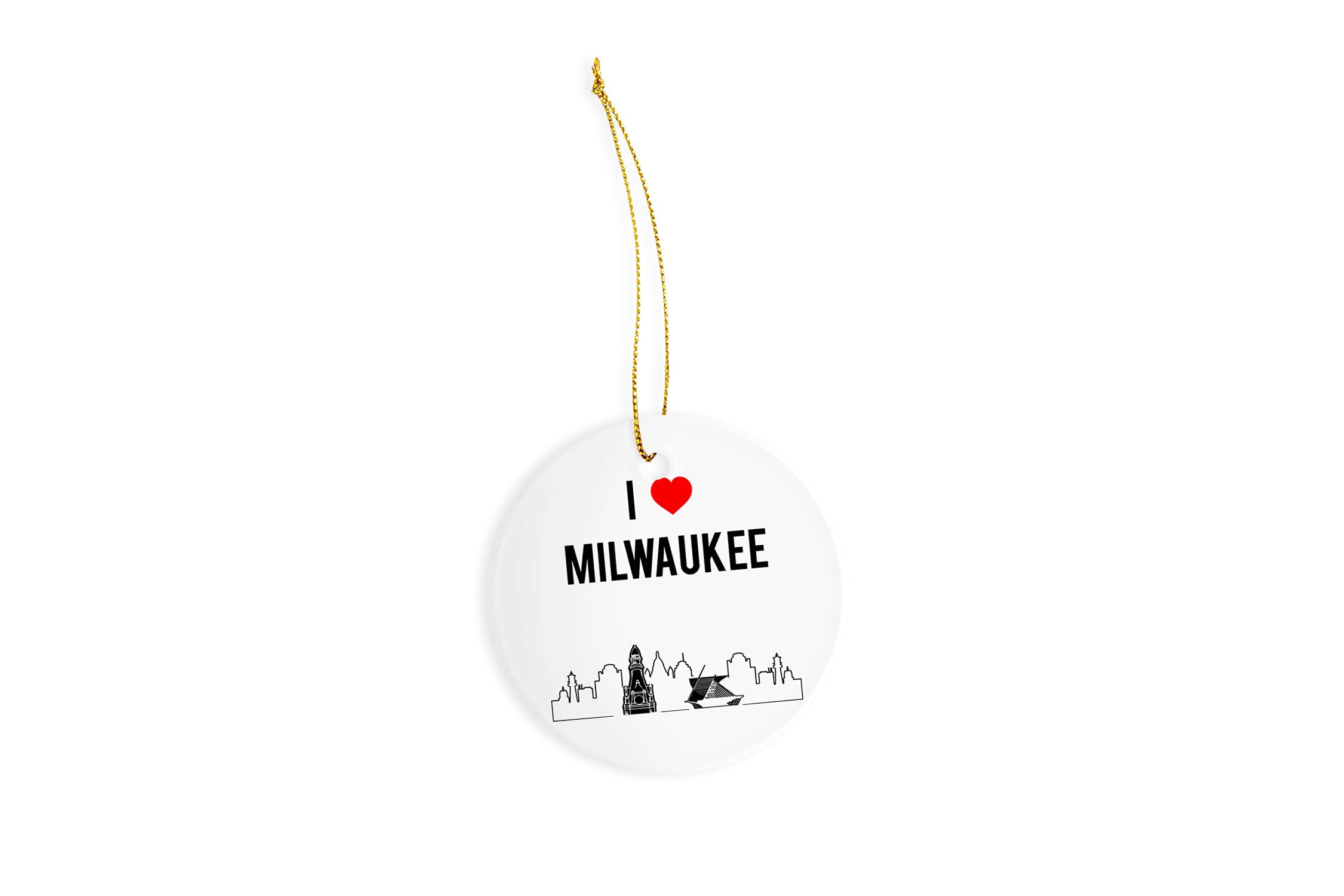 I Love Milwaukee Ceramic Ornament - 3 Inch Round Christmas Tree Decoration - Holiday Home Decor for Gifts, Collectibles & Festive Celebrations