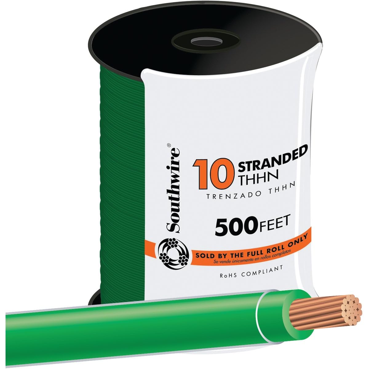 500' 10 AWG Stranded THHN Green Electrical Wire - Copper Conductor for Home Wiring, Commercial Buildings, and Industrial Electrical Projects