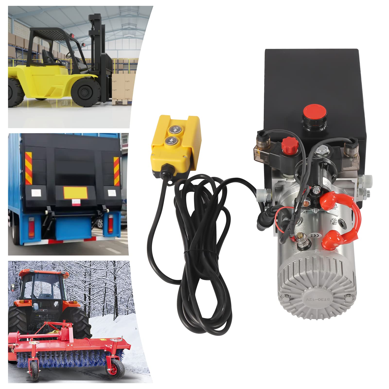 12V DC Double Acting Hydraulic Power Unit - 8 Quart Steel Oil Tank with 3KW Powerful Motor & Remote Control - Ideal for Dump Trailers, Car Lifts, Log Splitters, and Heavy Equipment Maintenance