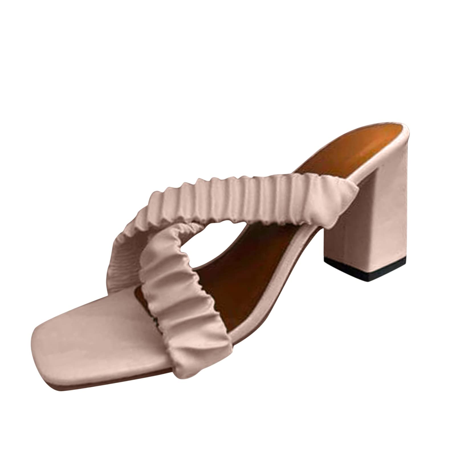 Women's High Heel Sandals with Ruffle Detail - Wedge Slide Slippers with Square Heel | Comfortable Slip-On Summer Shoes for Beach, Party, and Casual Outings