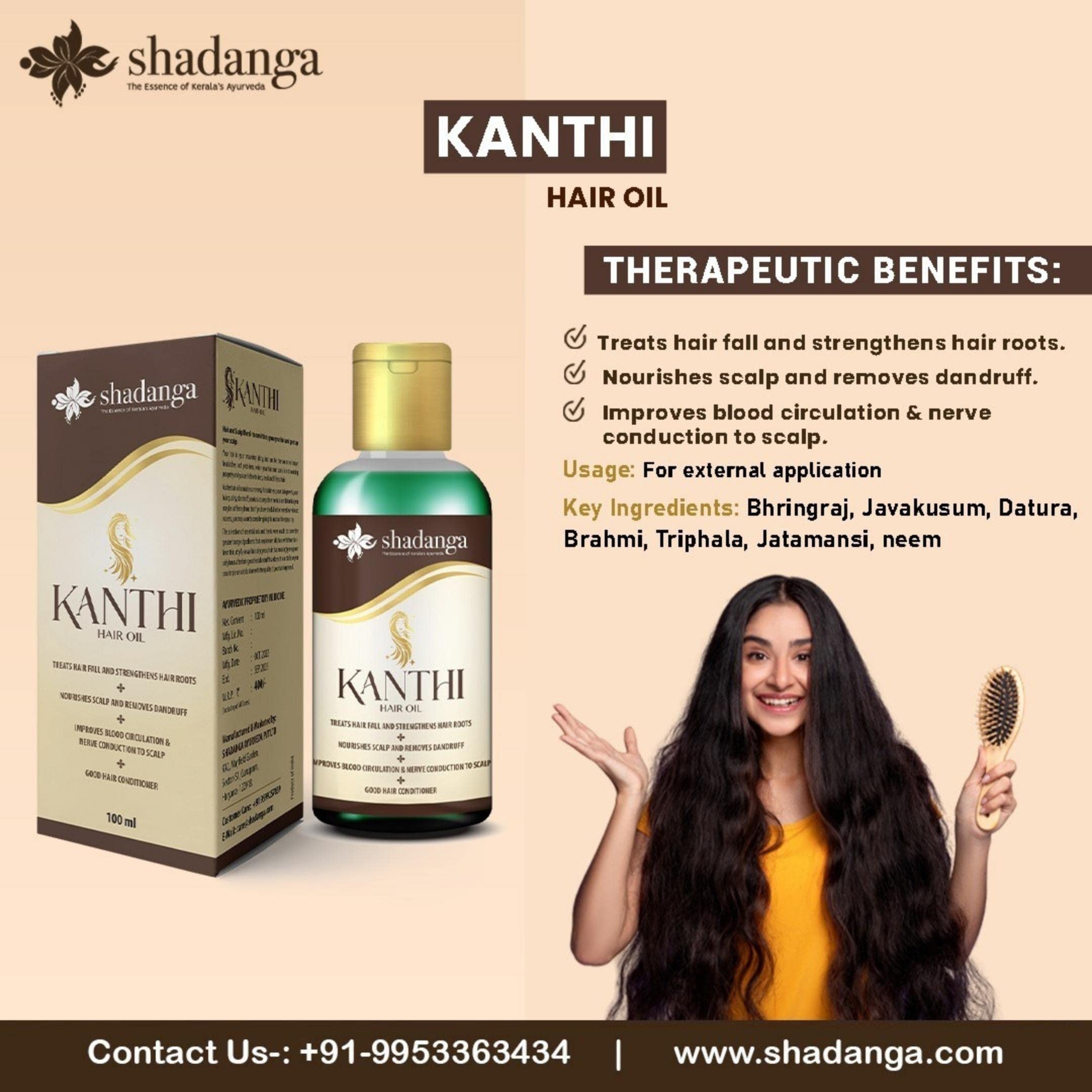 Shadanga Kanti Ayurvedic Hair Oil - 100ml | Natural Remedy for Hair Fall Control, Dandruff Treatment & Hair Growth | Nourishes Scalp, Strengthens Roots | Improves Blood Circulation & Nerve Health | Perfect for Daily Hair Care & Scalp Massage at Home