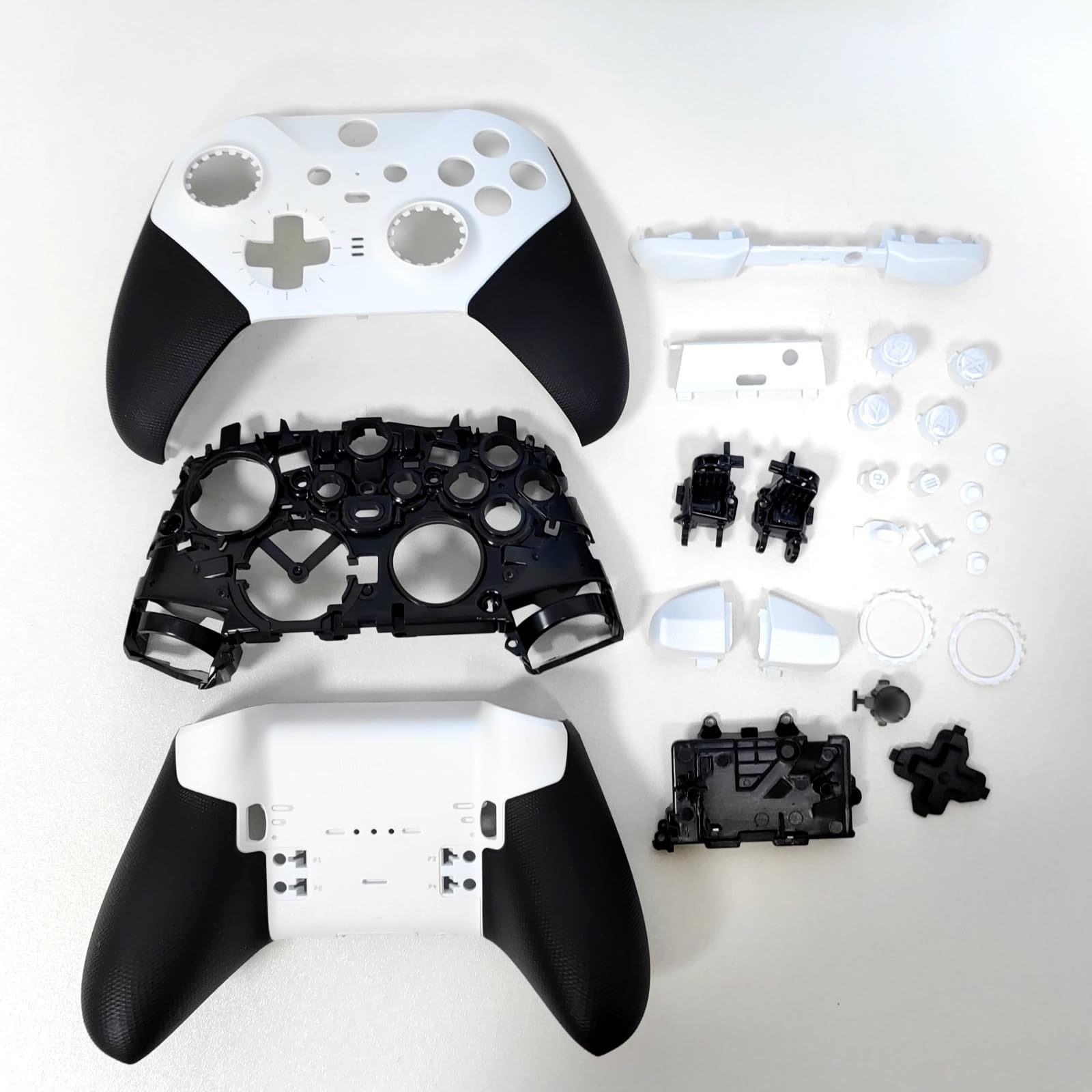 Xbox Elite Series 2 Core Controller Replacement Shell Kit - Full Housing Case Cover Set with Faceplates, Middle Frame, ABXY Buttons, LT RT LB RB Triggers & Bumper Accessories (White) - Perfect for Controller Repair, Customization & Gaming Setup Enhancement