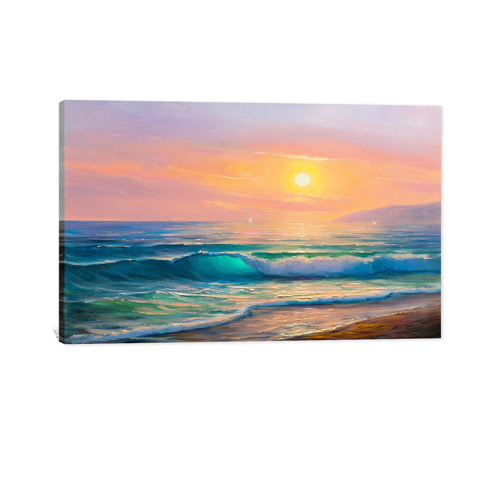 Blue Sea Seascape Waves Canvas Wall Art - Stretched Framed Ocean Painting for Bathroom & Bedroom Decor - Ready to Hang Abstract Beach Artwork (28x40 Inches) - Perfect for Coastal Home Decor, Beach House Accents, and Relaxing Spa-Like Atmosphere