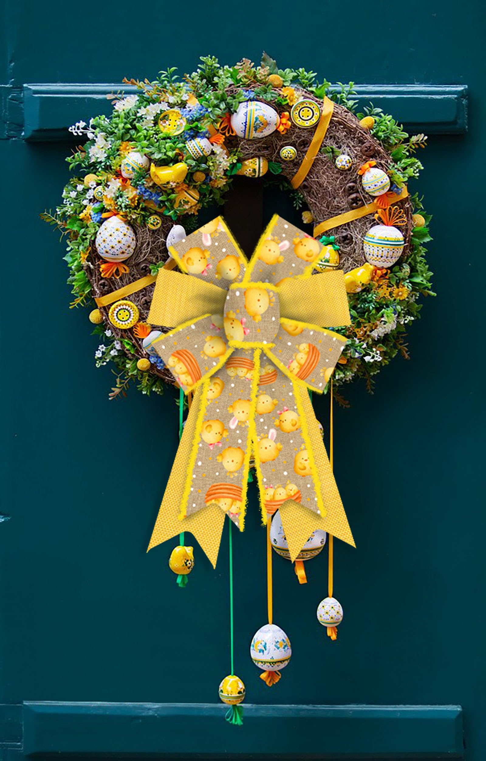 2PCS Easter Wreath Bows - Velvet Brown Yellow Decor for Spring Party