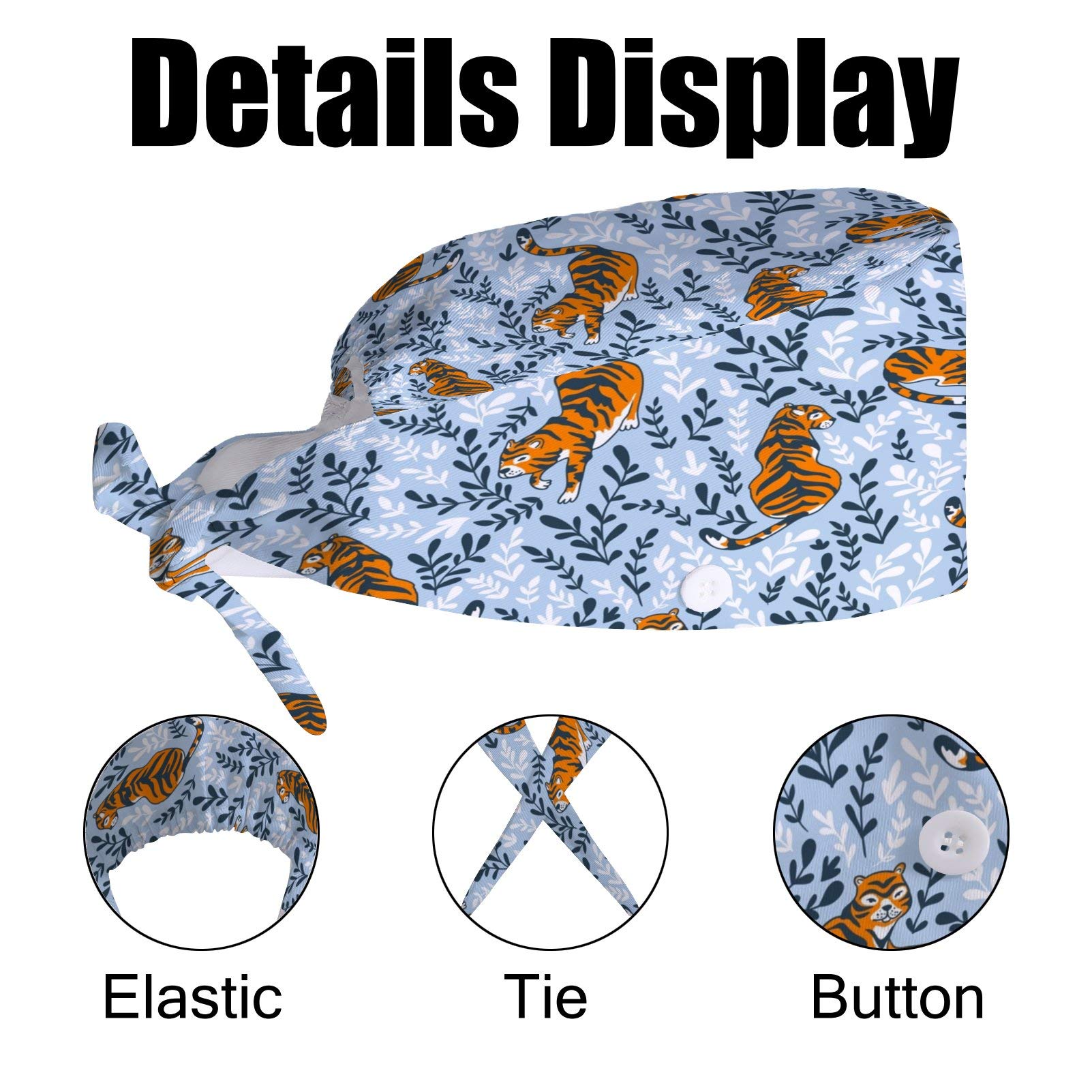 Adjustable Work Cap with Button Sweatband - Floral Tiger & Skull Design Unisex Hat for Men & Women - Perfect for Construction, Gardening, Outdoor Work & Casual Wear