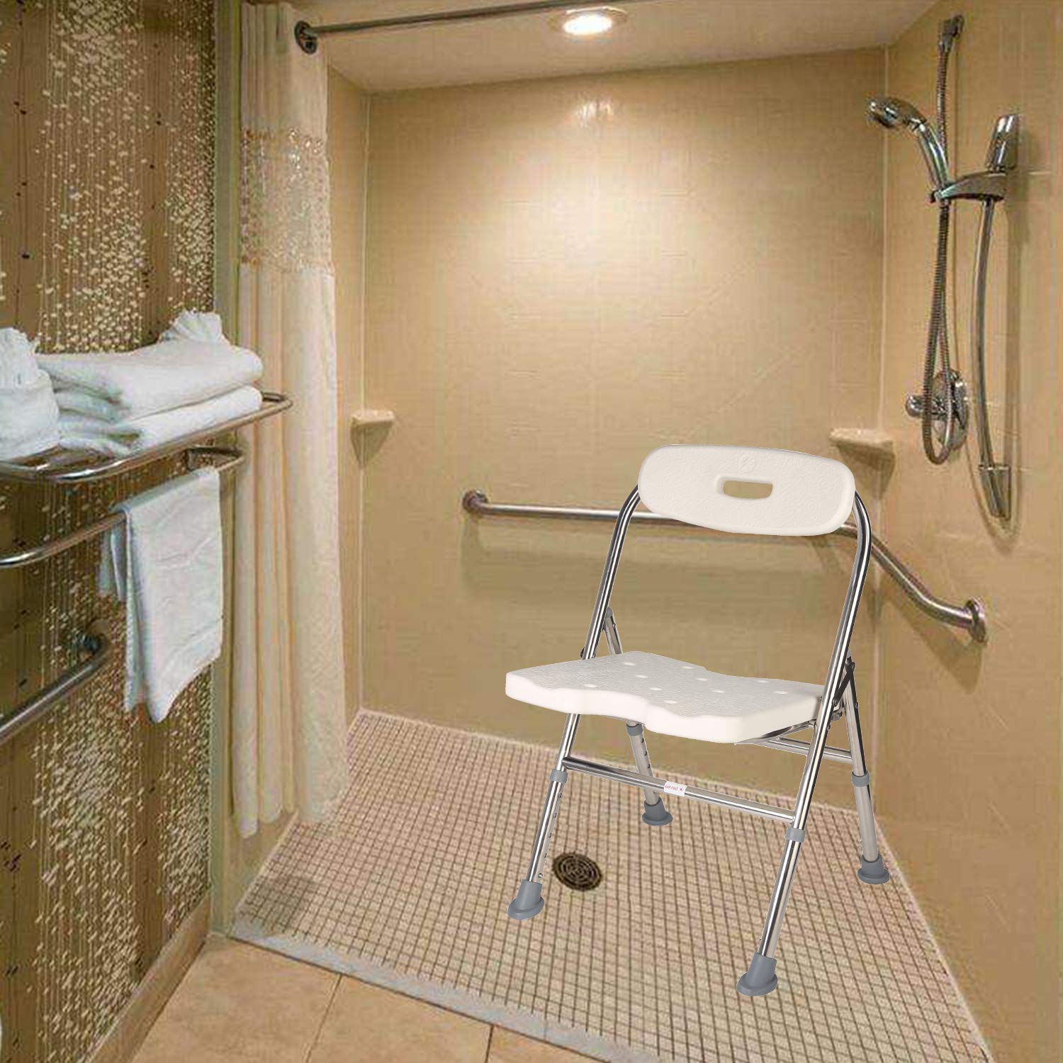Premium Adjustable Shower Chair with Back Support - Heavy Duty 330 lbs Capacity Bath Seat for Elderly, Disabled & Pregnant Women - Non-Slip One-Piece Design for Safe Bathing (White) - Ideal for Home Care, Rehabilitation & Mobility Assistance