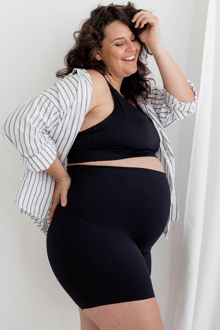 Maternity Support Belly Band - Breathable Mid-Length Shorts for Pregnant Women (Black) - Perfect for Pregnancy Comfort, Postpartum Recovery & Everyday Wear